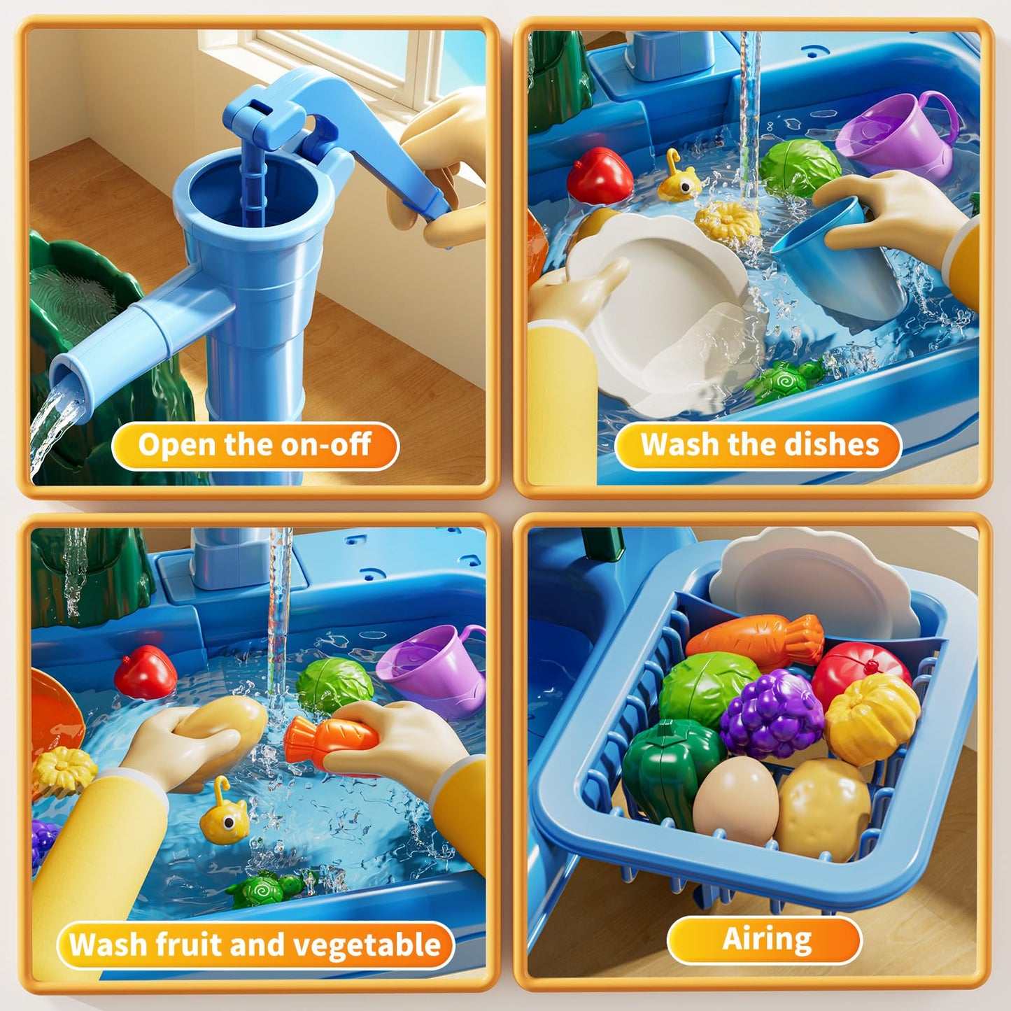 KIZONLY Water Table for Toddlers 1-3- Kids Play Sink with Pump and Running Water, Water Table for Kids Ages 4-8 with Fishing Games, Summer Outside Sensory Gift Toys for Boys and Girls 2 3 4 5 6 7 8