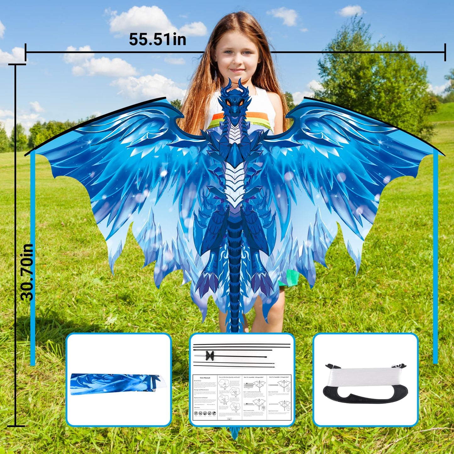 Dragon Kite for Adults, Gifts for Easter, Kites for Kids Ages 4-8 8-12 Easy to Fly, Kite for Beginners Beach Trip Park Family Outdoor Games and Activities