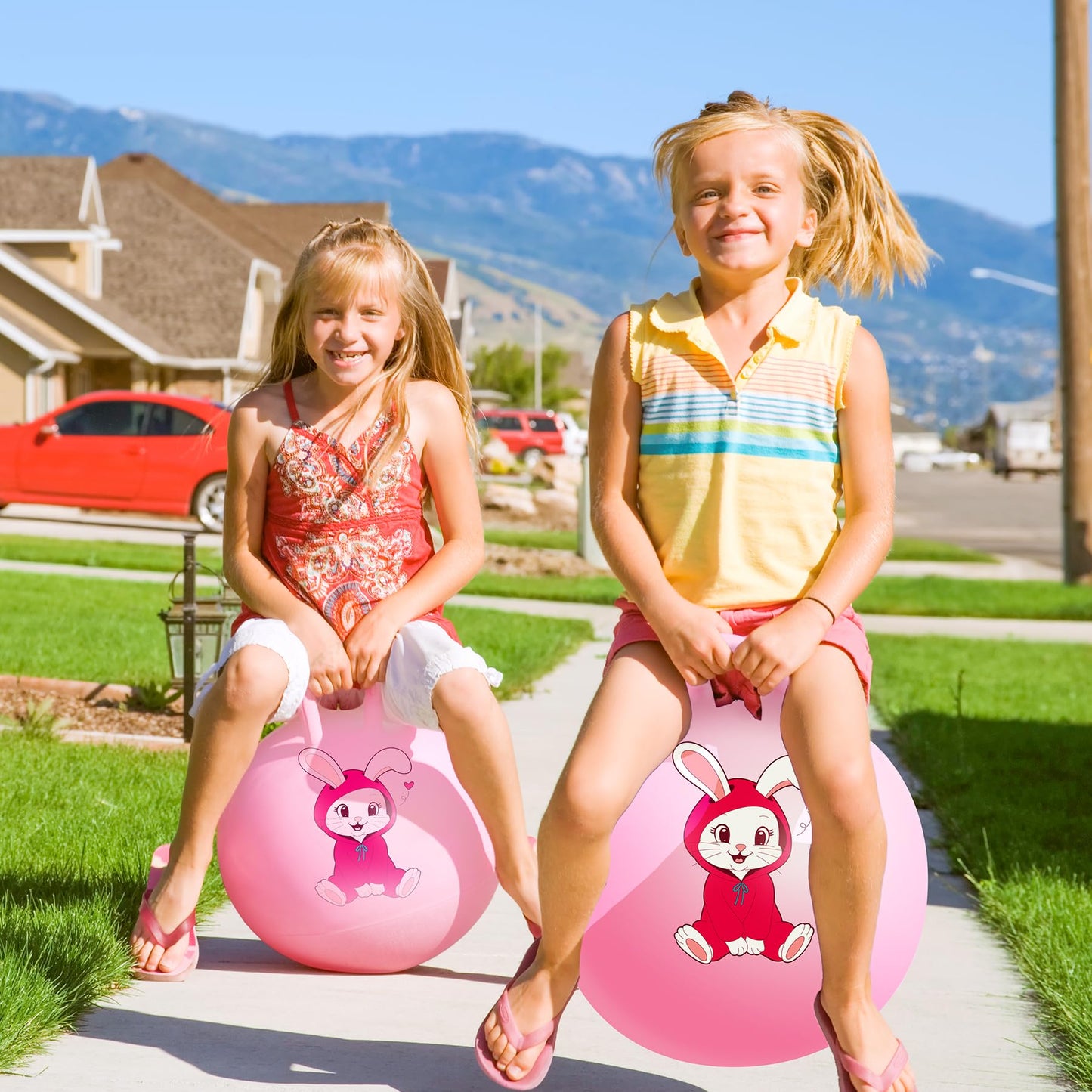 EVERICH TOY Hopper Ball, Pink Bunny Hopping Toys for Kids, 18 Inch Bouncy Ball with Handle, Indoor Outdoor Inflatable Hoppity Hop Toys for Girls Boys Gift with Pump
