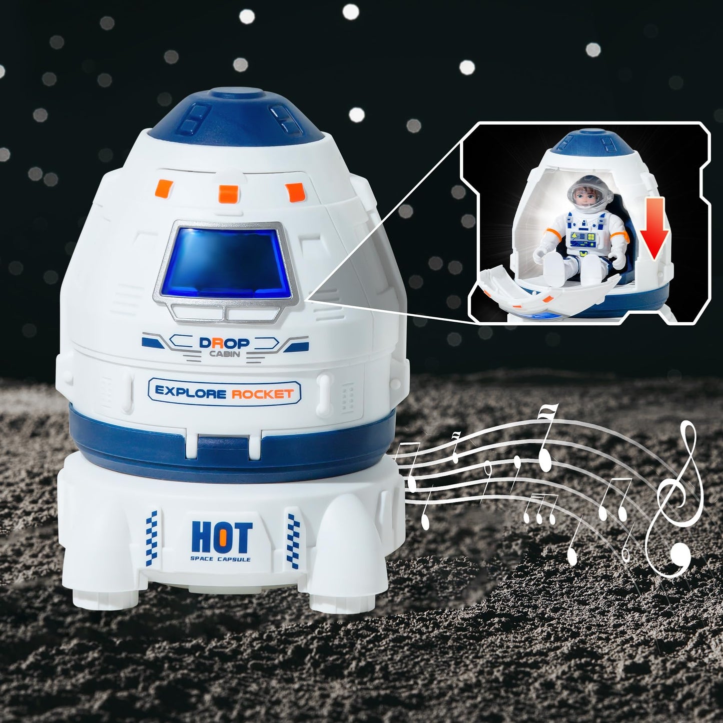 Wbzle Space Ship Toy, Space Capsule Rocket Toys with Lights and Sound, Astronaut Toys for Outer Space Adventure, Space Toy Playset Gift for Kids 3 4 5 6 7 8