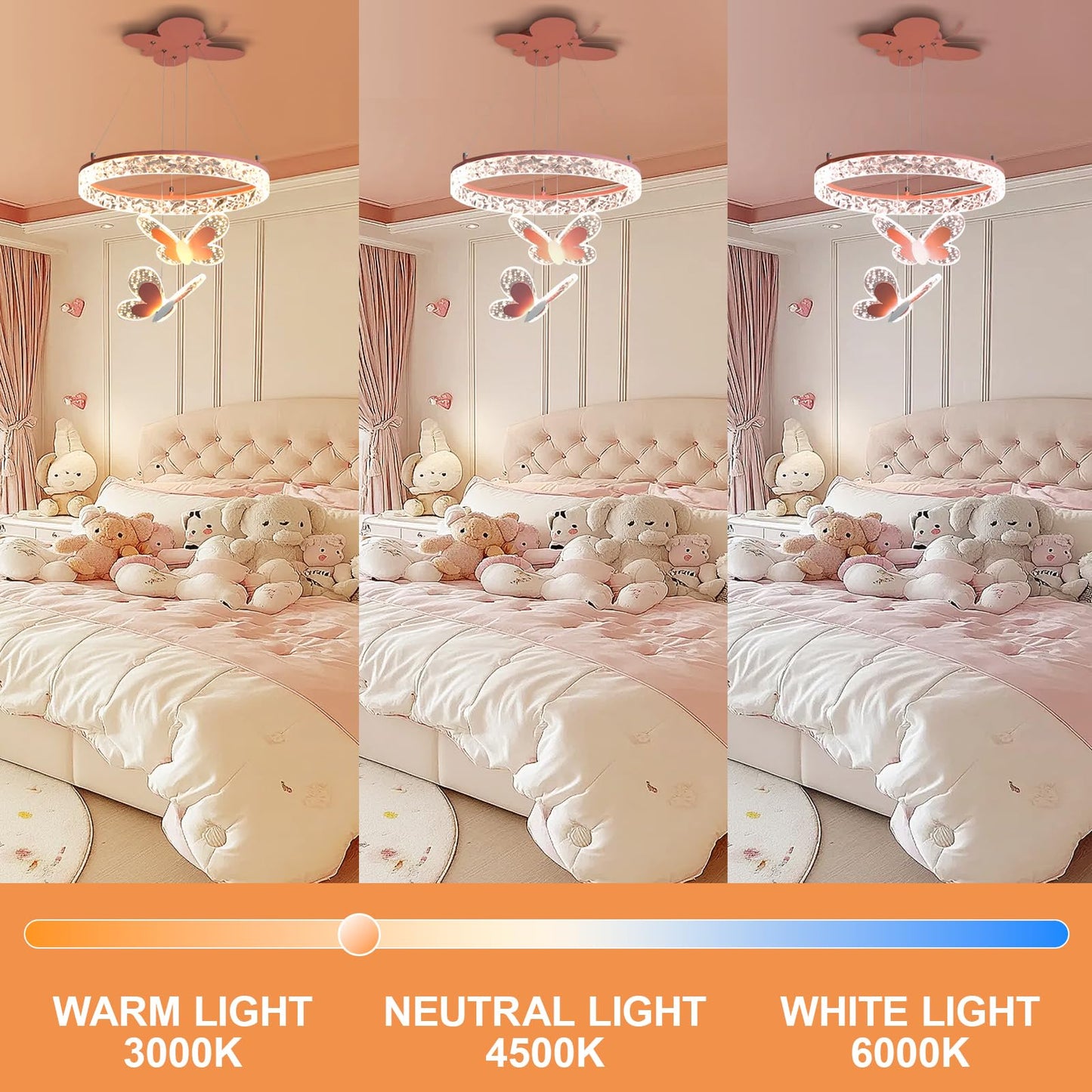 MinMinCheng Butterfly Pendant Light for Girls Bedrooms – 3D Butterfly LED Chandelier with Dimmable 58W Hanging Lamps, Pink Kids Room Lighting Fixture for Playrooms, Nurseries & Princess-Themed Décor