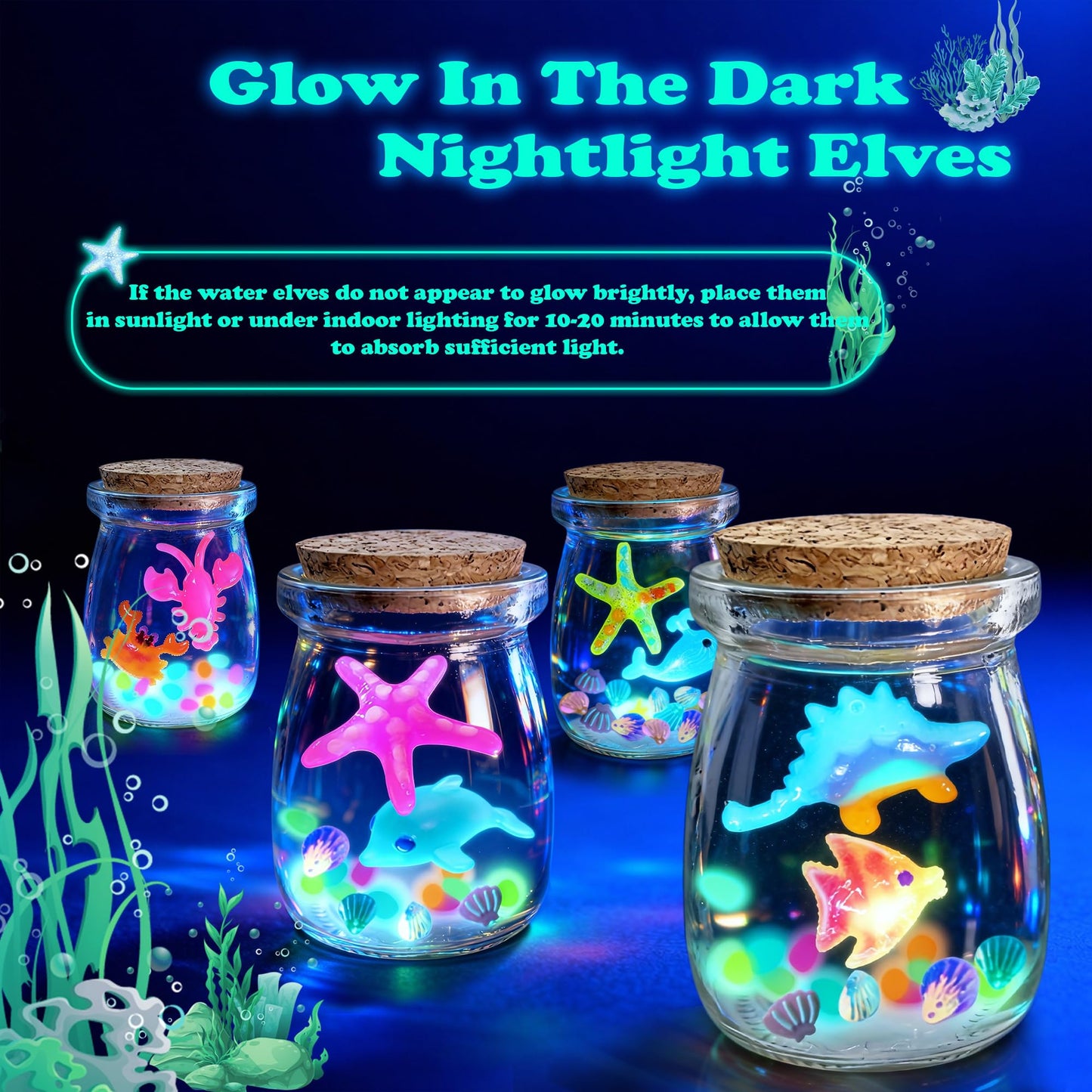 Craft Spot! 116PCS Magic Glow in The Dark Water Fairy Gel Toy, Create 150+ Sea Animals with 18 Molds & 100ml Gels, DIY Sensory STEM Science Kit, Creative Christmas Birthday Gift for Kids Girls & Boys