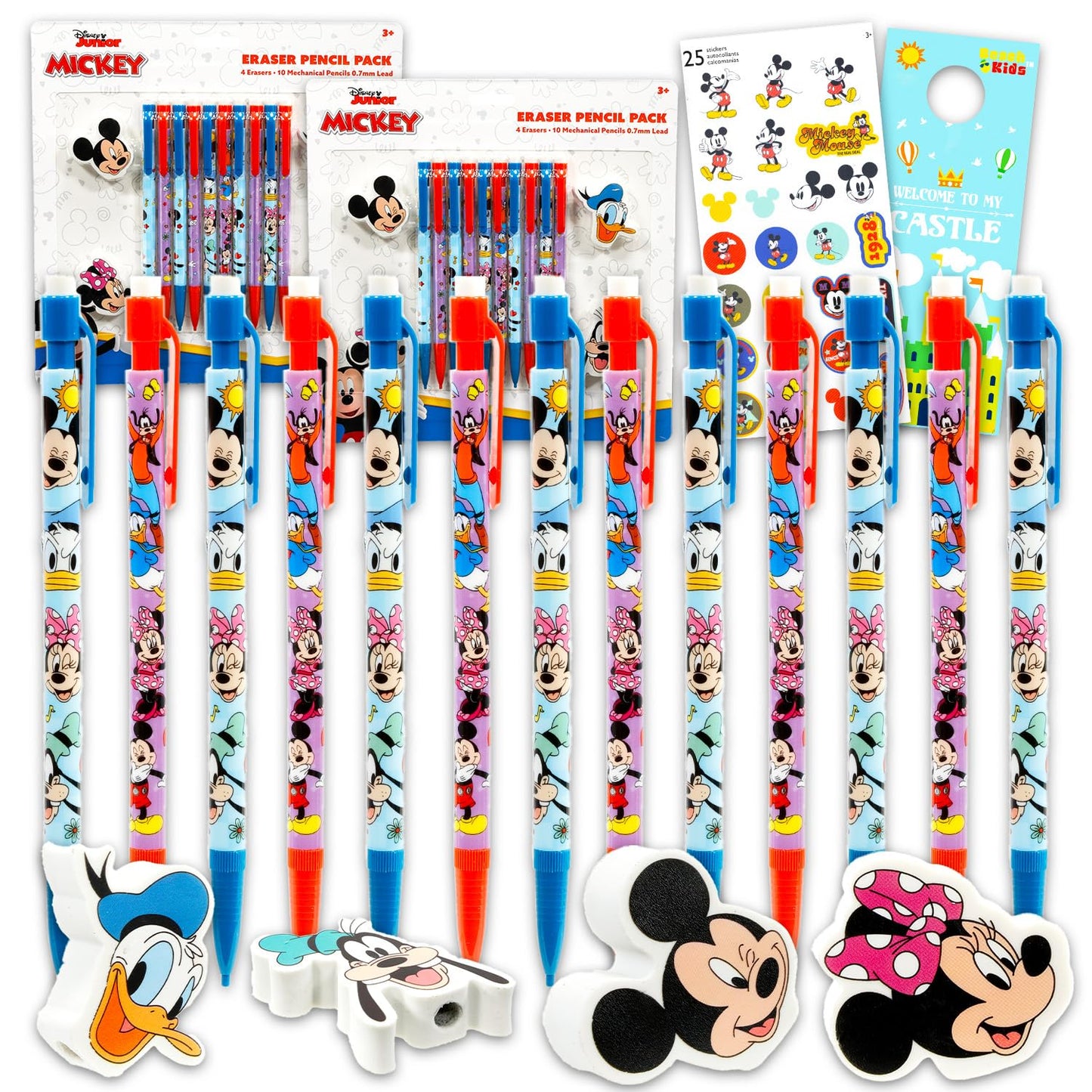 Mickey and Minnie Mechanical Pencils and Erasers Party Favors Bulk, 20 Pencils and 8 Erasers for Goodie Bags, Loot Bags, Classroom Prizes Plus More | Disney Party Supplies Kids, Boys, Girls