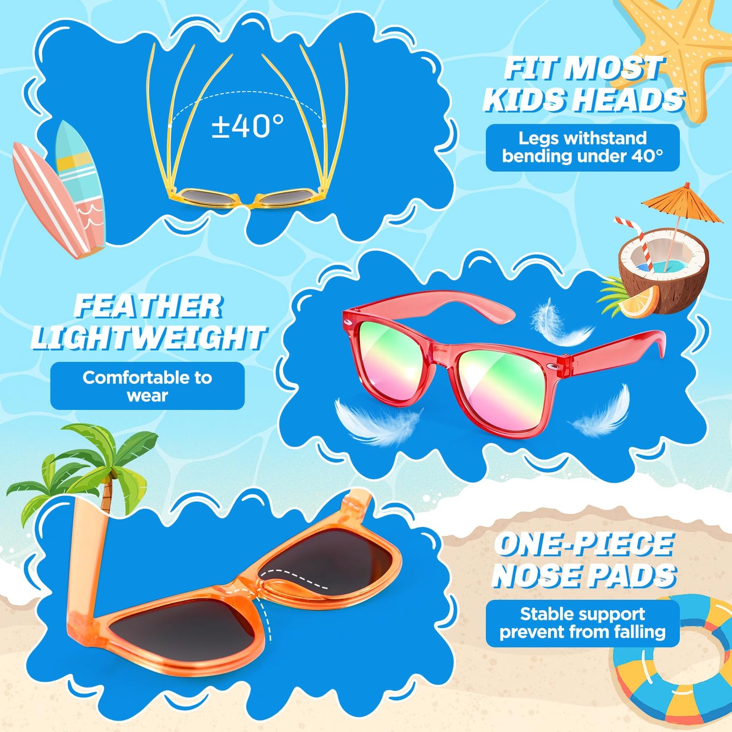 Party Favors Kids Sunglasses - Toddler Sunglasses Bulk for Kid Age 3-8, Neon Glasses with UV 400 Protection for Boys Girls, Goodie Bags Stuffers for Birthday Classroom Graduation Gifts - 32 Packs