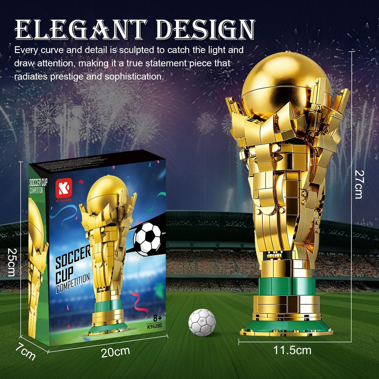 Soccer Trophy Building Set for Kids 8+ (446 Pieces) – STEM Golden Football Cup Model with Opening Sphere & Hidden Mini Balls – Collectible Display for Home Office Desk, Birthday Gift for Sports Fans