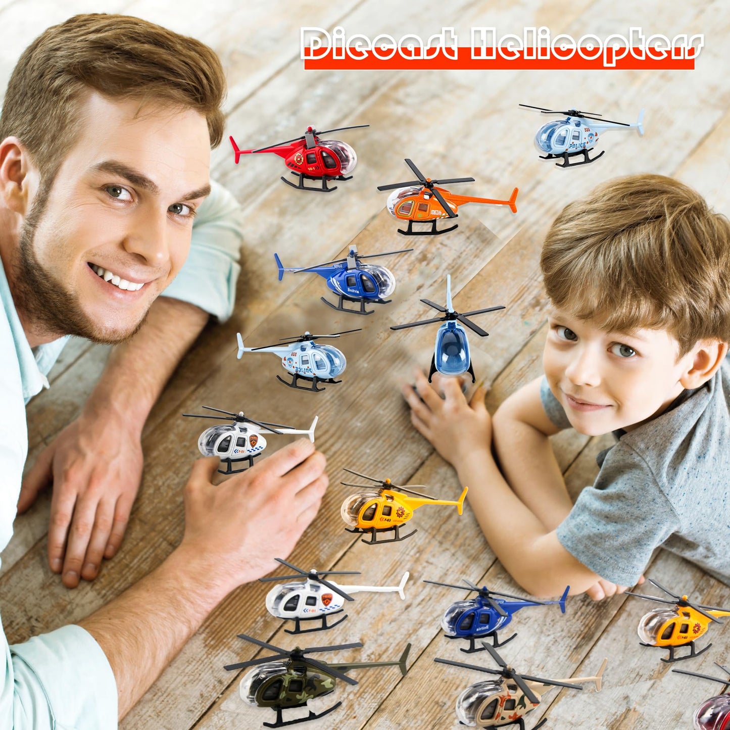 24 Pack Diecast Helicopters Small Police Fire Engineering Military Helicopter Model Toy with Spinning Propellers for Kids Birthday Children's Day Gifts Classroom Rewards