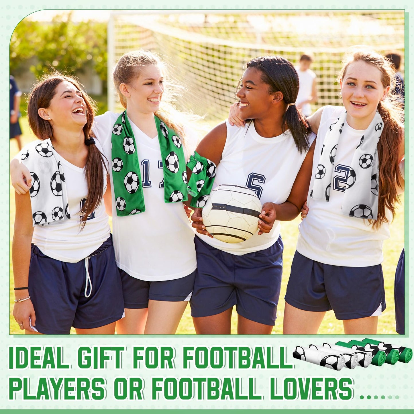 FuWeave 24 Pcs Sports Cooling Towels Baseball Basketball Softball 40 x 12 Inch Breathable Soccer Football Volleyball Microfiber Ice Towel Fast Drying for Sport Party Favors Team Gift(White,Soccer)