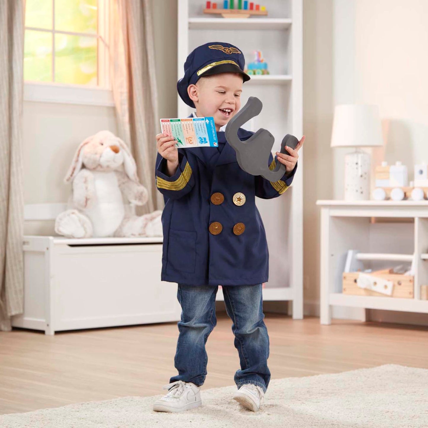 Melissa & Doug Pilot Costume, Pretend Play Dress Up Set (6-Pc) Jacket, Hat, Yoke & Accessories, Role Play Toys for Kids 3+