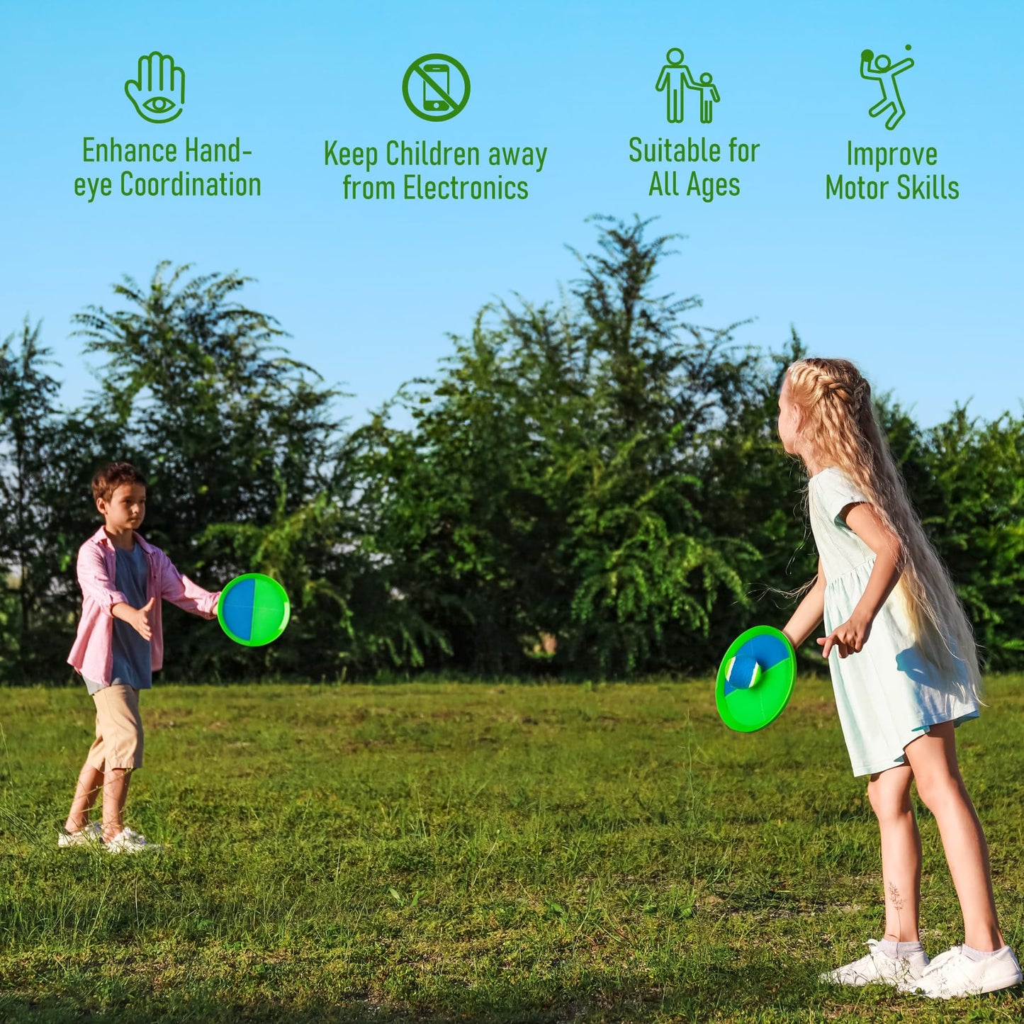 Innotoys Toss and Catch Ball Game Set, 4 Paddles and 4 Balls Outdoor Paddle Catch Game for Kids, Backyard Beach Pool Yard Toy, Summer Birthday Gift for Boys Girls Ages 4-12