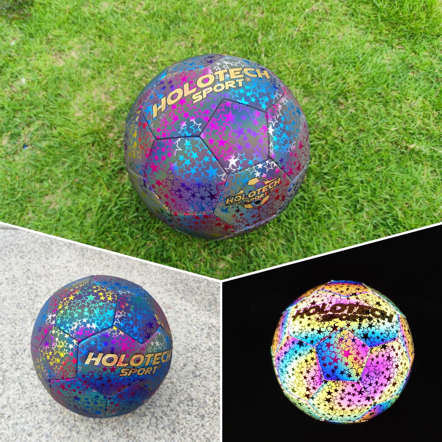 MILACHIC WTOPSBO Soccer Ball Size 5, Holographic Glow Soccer Ball, Bright PU Leather Soccer Balls for Night Games, Training, Ideal Gifts for Women and Men with Pump