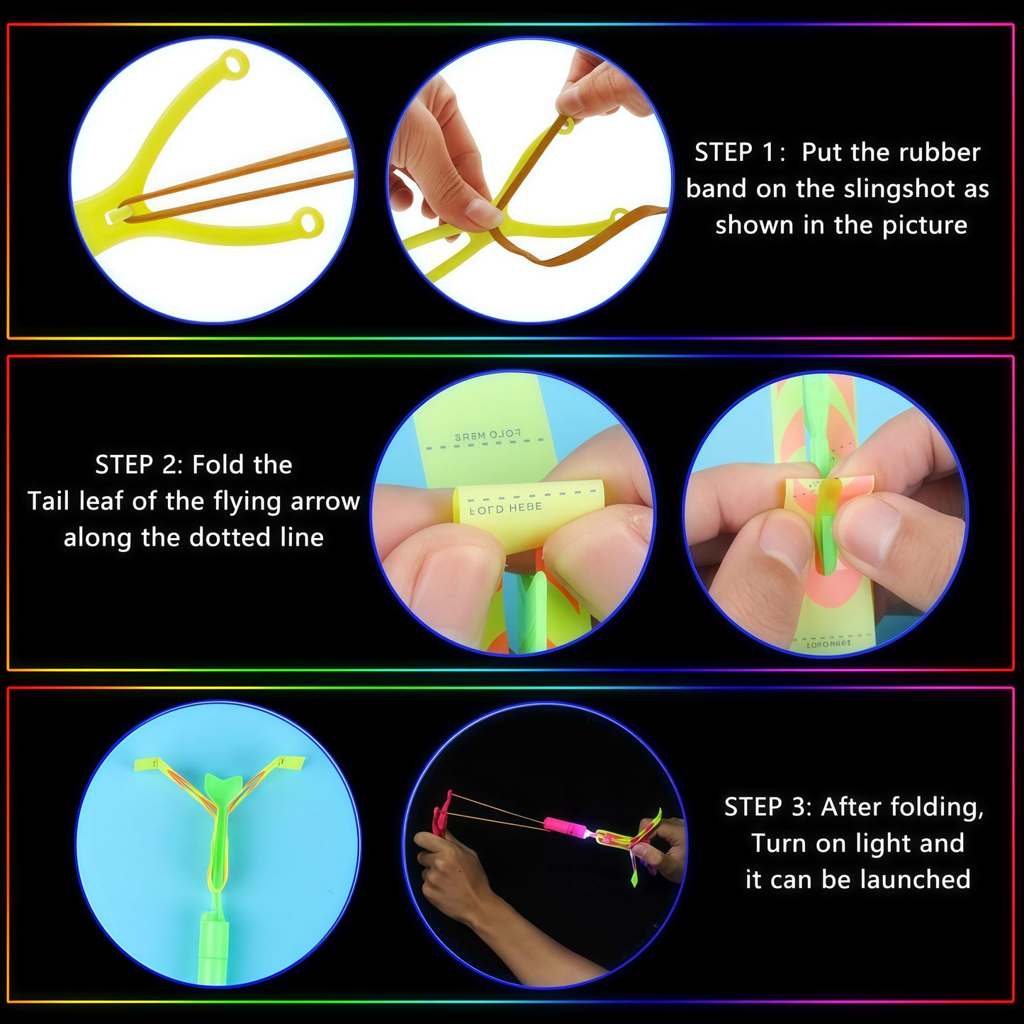 OceanWings LED Flying Set with Whistle,100 Slingshot+100 Glow Helicopter, Flying Toy Outdoor Toy Glow in The Dark Party Supplies Party Favors Bulk for Kids 8-12,4-8 Outdoor Camping Game