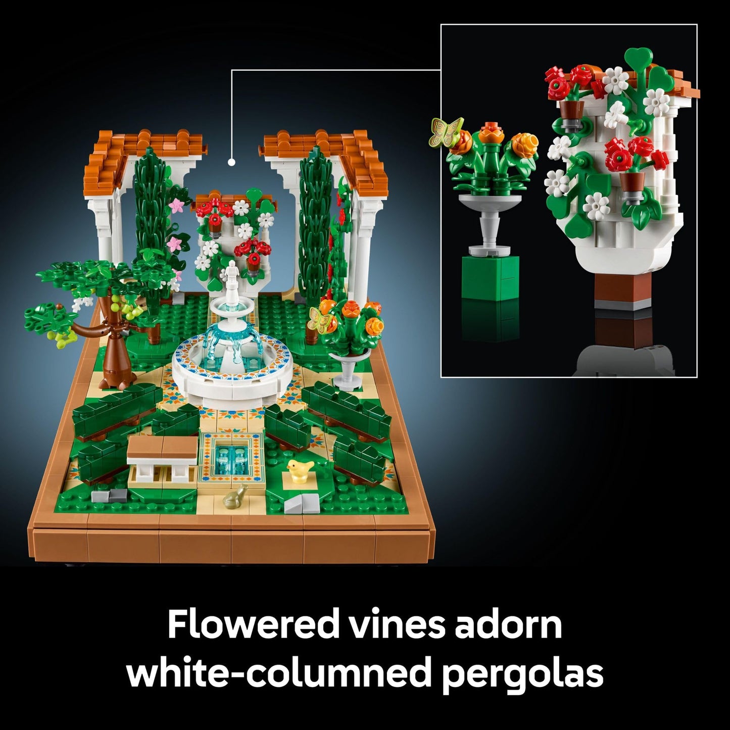 LEGO Icons Fountain Garden Building Set - DIY Kit for Adults, Ages 18+ - Miniature Craft Building Blocks for Home Decor, Display - Gift for Birthdays - with Cypress Trees and Grape Vines - 10359