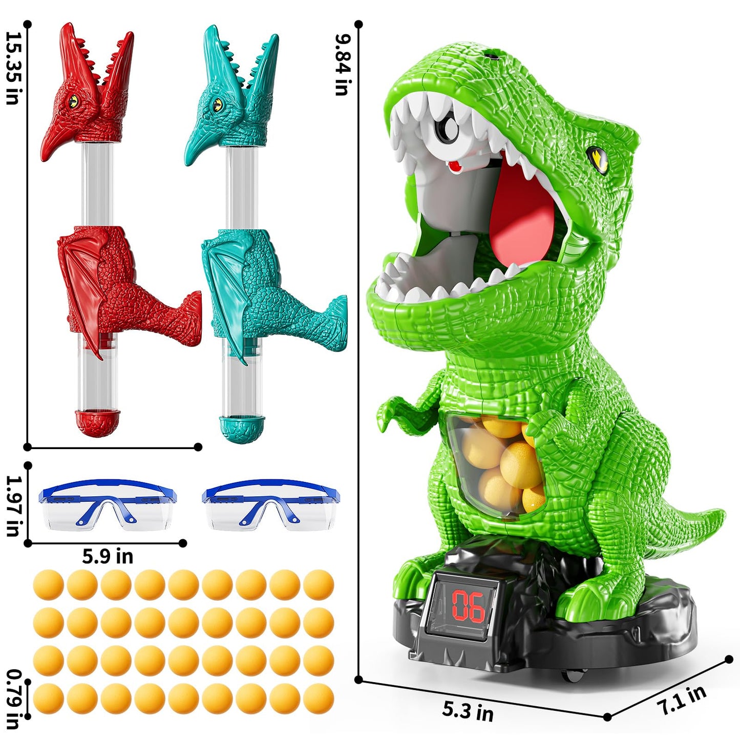 JUKUDAHU Dinosaur Shooting Toys for Kids 3-5, Moveable Shooting Game with 2 Air-Pump, 36 Balls Toys, Scoreboard, Light and Sound, Competitive Game Birthday Gift Boys and Girls Ages 3 4 5 6 7 8