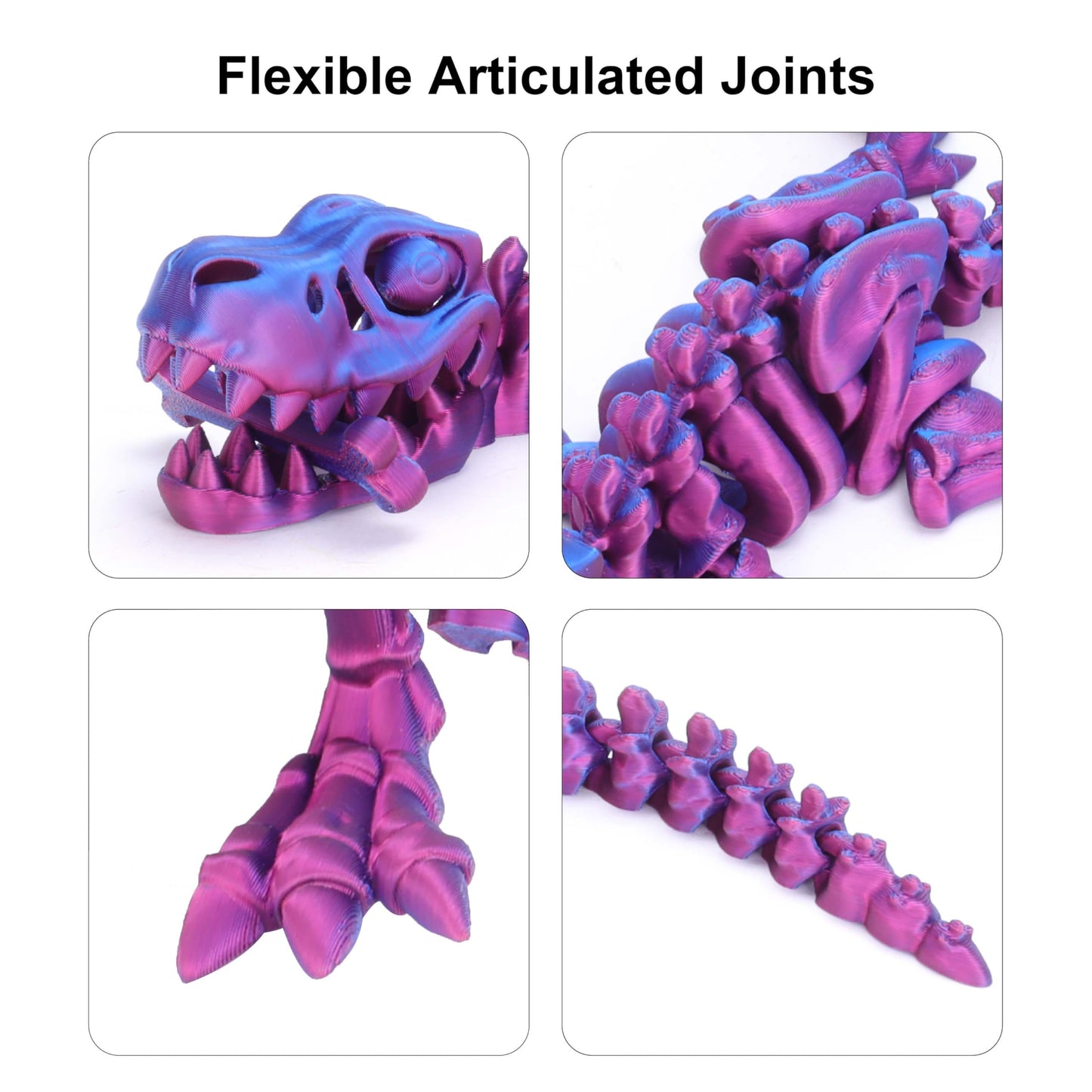 FunisFun 3D Printed Dragon with Articulated Bones for Adult, 3D Printed Dinosaur Fidget Toys Decor for Stress Relief (Blue-Purple, 1P)