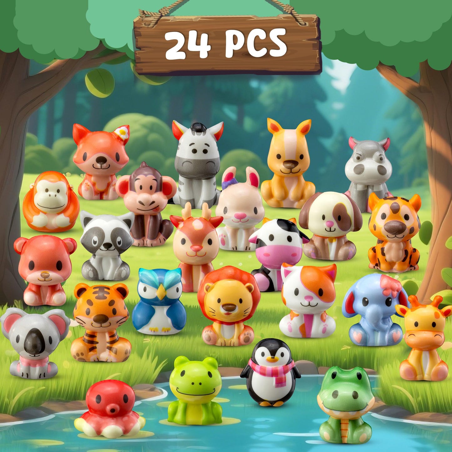 DMIGHT Party Favors for Kids 24PCS Safari Animal Cute Squishy Keychains Toys,Goodie Bag Stuffers, Pinata Stuffers,Birthday Gifts for Boys & Girls,Treasure Chest Prizes,Classroom Prizes for Kids