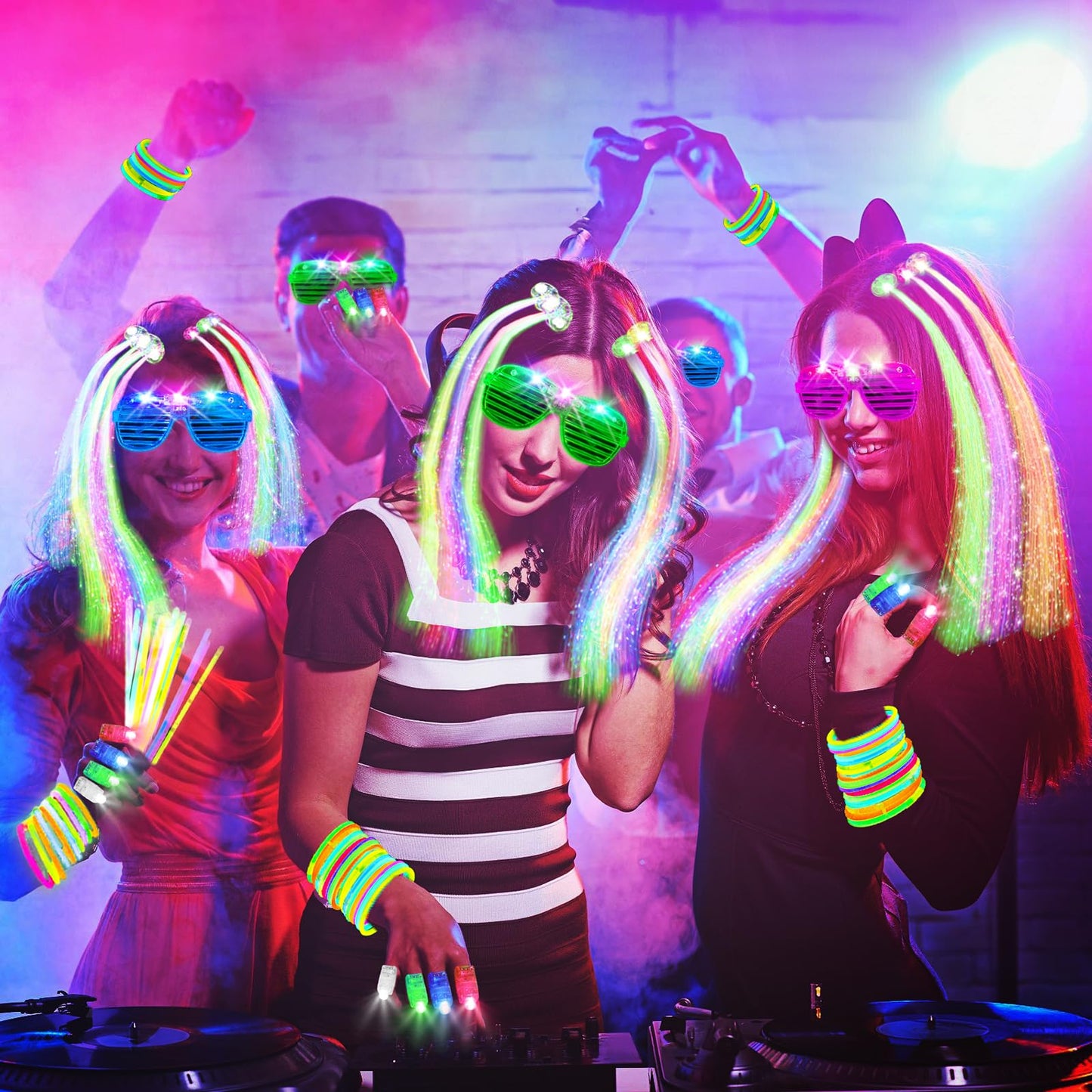 SHQDD 158 PCS Glow in the Dark Party Supplies, 14PCS LED Glasses, 30LED Finger Lights, 14LED Light Hairs and 100PCS Glow Sticks Bracelets, Neon Party Favors for Wedding, Concert, Birthday, New Year