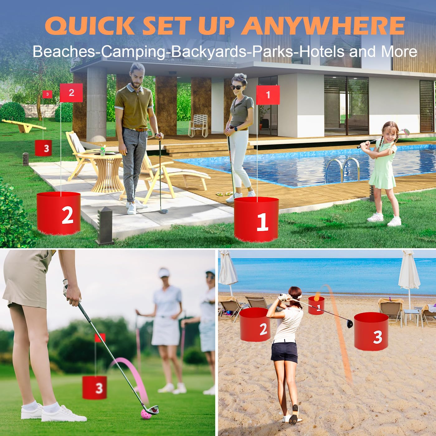 FOOING Golf Game LED with 2 Clubs, 9 Hole Practice Golf Backyard Game Set for Adults and Family Outdoor Indoor, Plastic Battle Yard Game with Balls and Flag for Lawn, Beach, Camping and Park