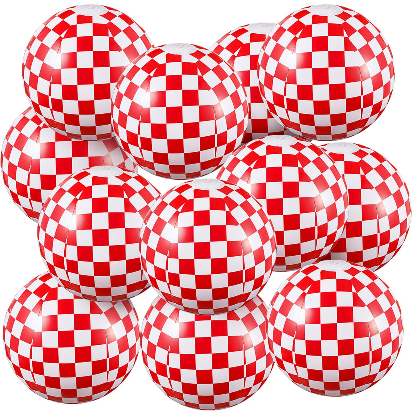 FairySandy 12 Pack Checkered Flag Themed Beach Balls, 12 Inch Red and White Inflatable Beach Party Favors Summer Pool Game Decoration for Race Car Birthday Party Supplies, Game Gift