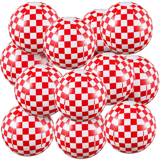 FairySandy 12 Pack Checkered Flag Themed Beach Balls, 12 Inch Red and White Inflatable Beach Party Favors Summer Pool Game Decoration for Race Car Birthday Party Supplies, Game Gift