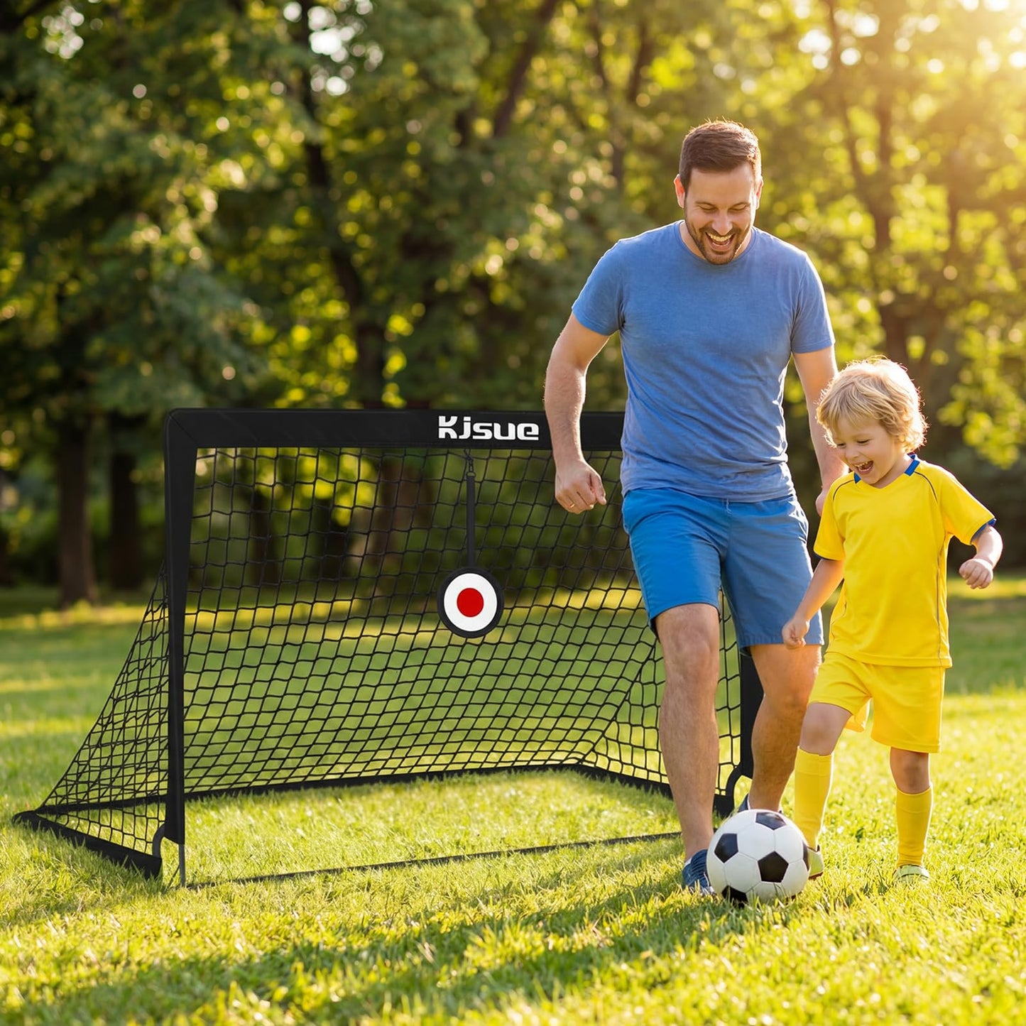 Soccer goal, Kids Soccer Goals for Backyard Set of 2, 4 x 3ft Soccer Net Training Equipment, Pop Up Toddler Soccer Goal for Outdoor Indoor Sports Games with Soccer Ball, Ladder, Cones, Targets (Black)