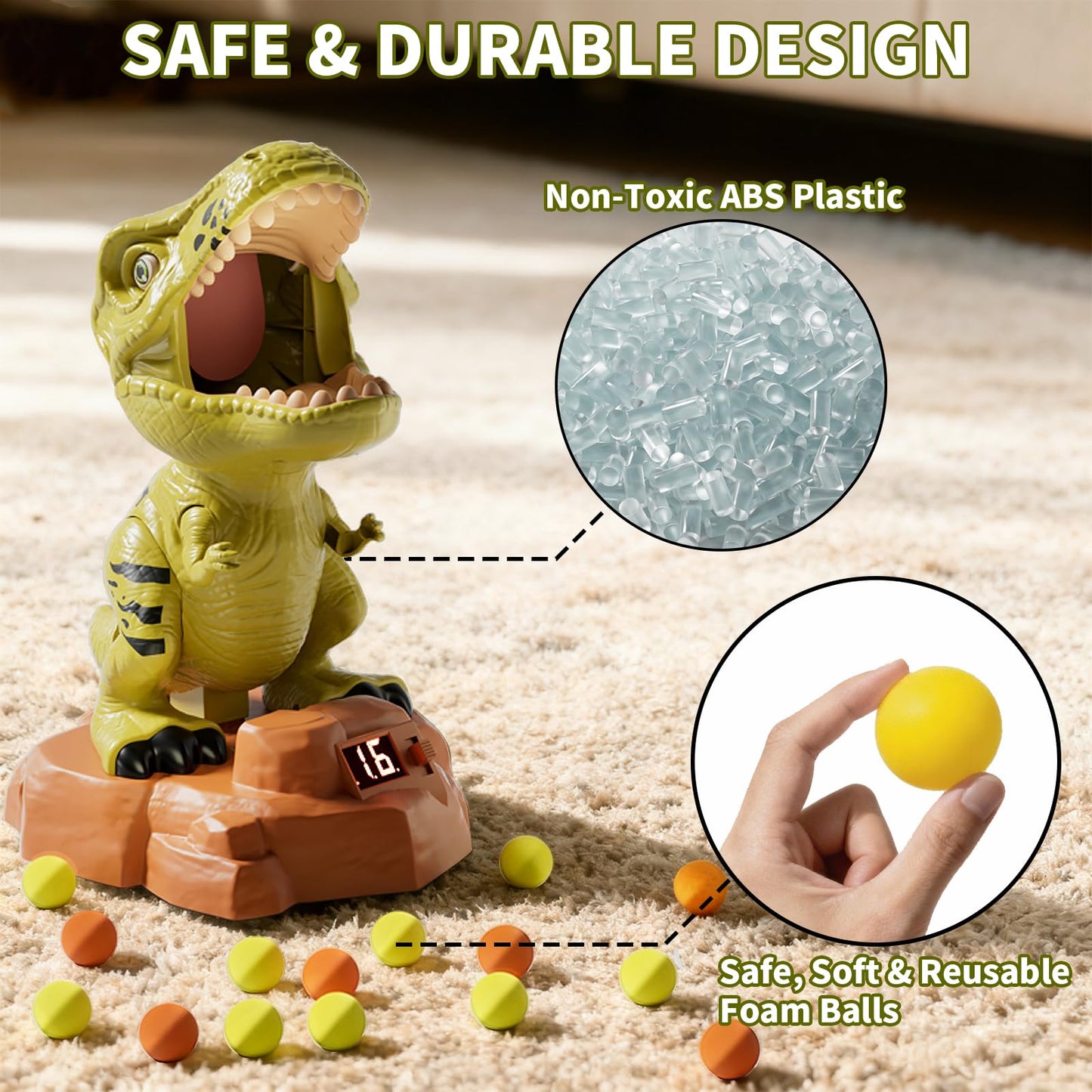 Siwuoke Dinosaur Shooting Game with Auto-Moving Target, 2 Air Blasters & 50 Foam Balls, Interactive Toy for Kids, Gift for Boys & Girls Ages 3 4 5 6 7 8 Years Old