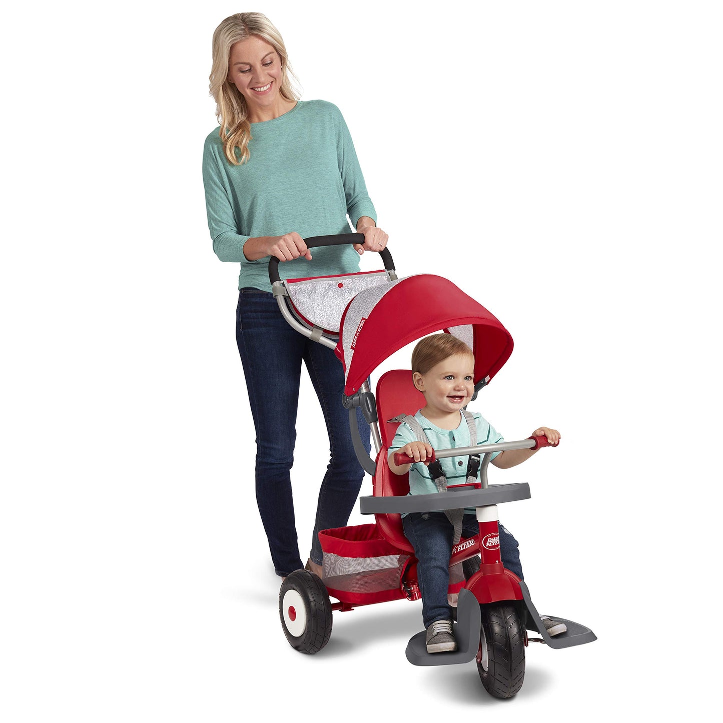 Radio Flyer Ultimate All-Terrain Stroll 'N Trike, Ages 1-5, Convertible 4-in-1 Tricycle, All-Terrain Tires, Parent Push Handle, UV Canopy, Accessories, Safety Harness, Stroller Tricycle for Toddlers