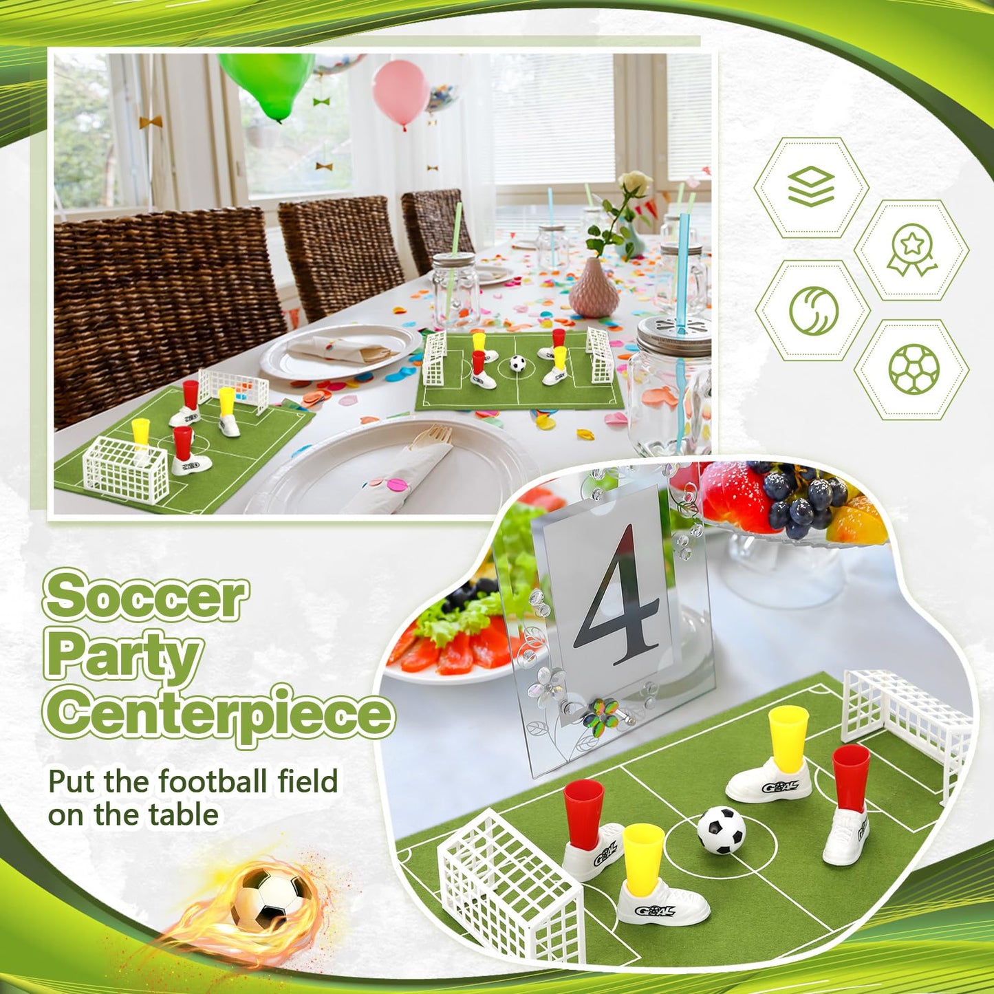 Simgoing 4 Set Soccer Football Centerpieces Table Decor Sports Party Decorations Pitch on The Table Game with 4 Flick Games Set Office Sports Party Favors(Soccer)