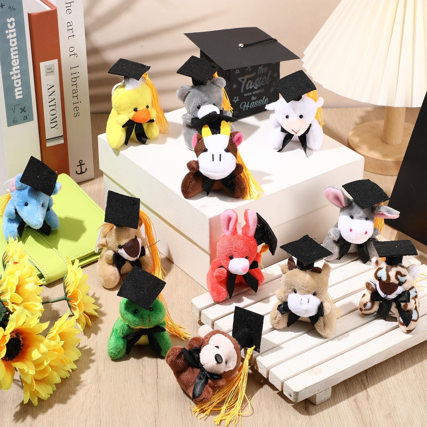 Blueweenly 12 Pcs 2026 Grad Stuffed Animal Bulk Mini Graduation Plush Animal Toy with Cap Class of 2026 Stuffed Bear Keychain for Party Decoration Goodie Bag Filler Toy Carnival Prizes Exchange Gift
