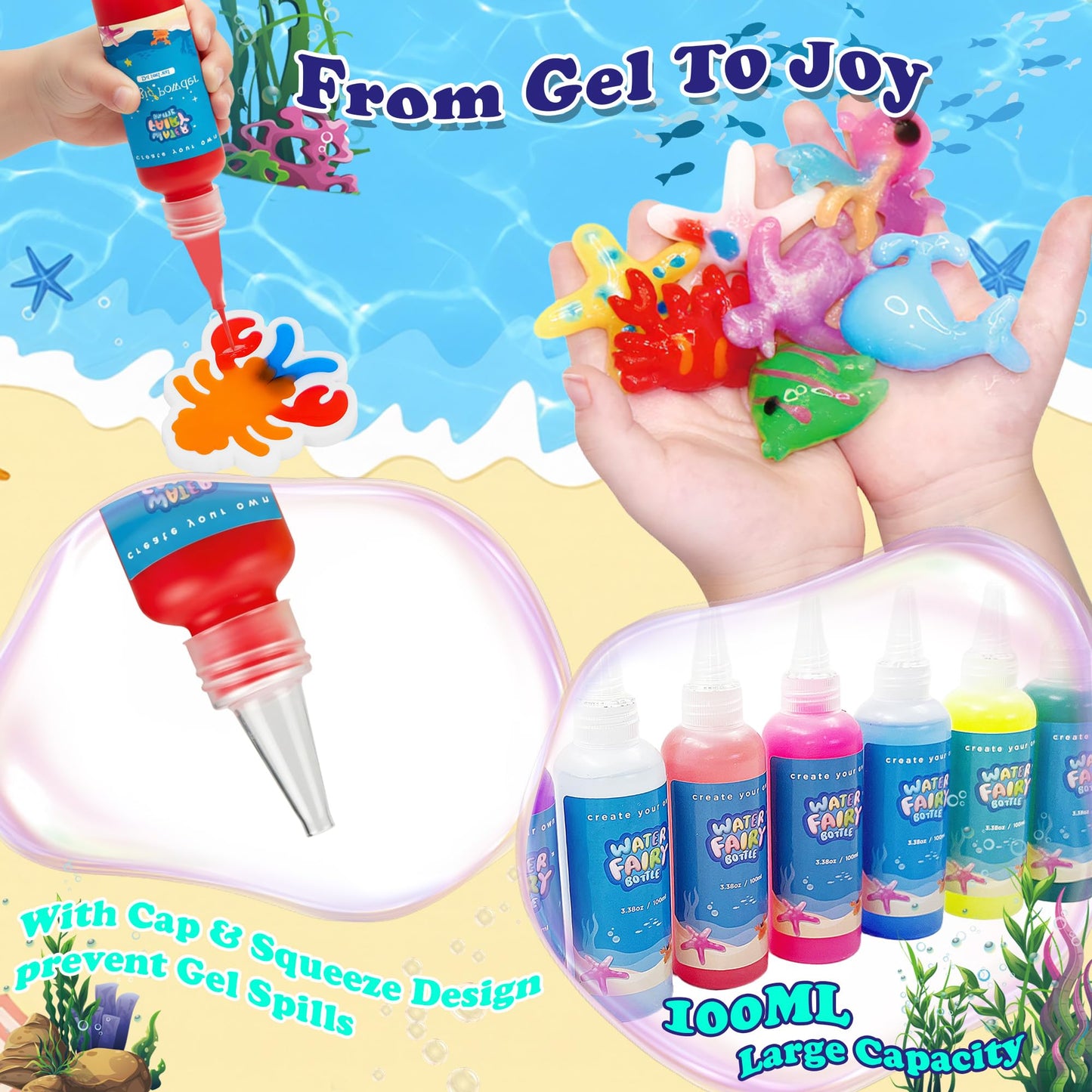 Craft Spot! 116PCS Magic Glow in The Dark Water Fairy Gel Toy, Create 150+ Sea Animals with 18 Molds & 100ml Gels, DIY Sensory STEM Science Kit, Creative Christmas Birthday Gift for Kids Girls & Boys