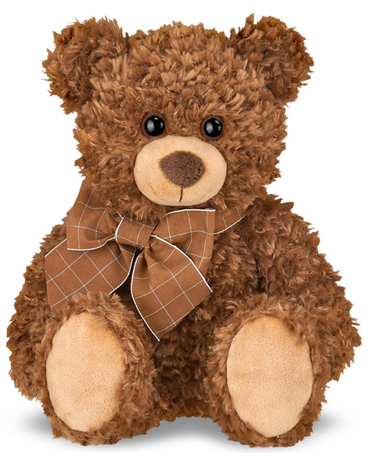 Bearington Lil' Reggie Dark Brown Teddy Bear Stuffed Animal - 12" Plush Brown Poseable Stuffed Bear with Soft Fur, Satin Bow, and Vintage Bears Design - Classic Cuddly Gift for Kids and Adults
