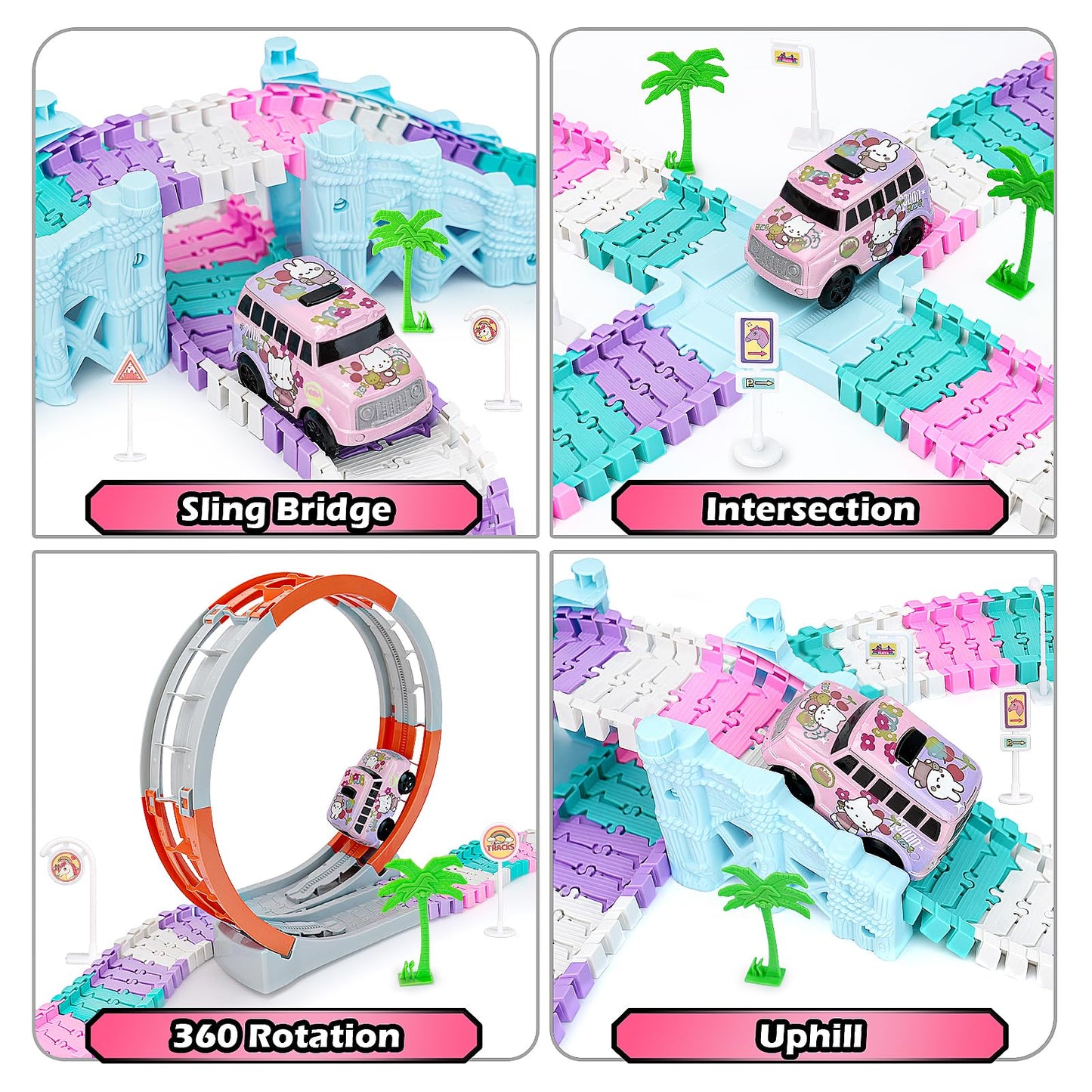 215 PCS Unicorn Race Tracks for Kids Toys, Glow in The Dark Magic Toy Set with 360° Loop Ramp, 1 Unicorn Car Track, Flexible DIY Track Set, Birthday Gift for 3-9 Year Old Boys Girls Toddlers