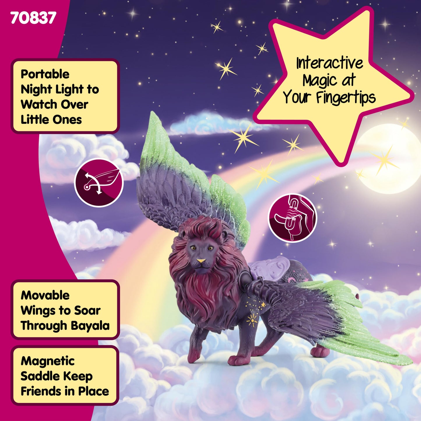 Schleich Bayala - 5" Glow in the Dark Moon Lion Toy - Unique Portable Glowing Night Light Animal Figurine - Imaginative Play Fantasy Action Figure with Movable Wings - Toys for Kids Ages 5+ | 70838