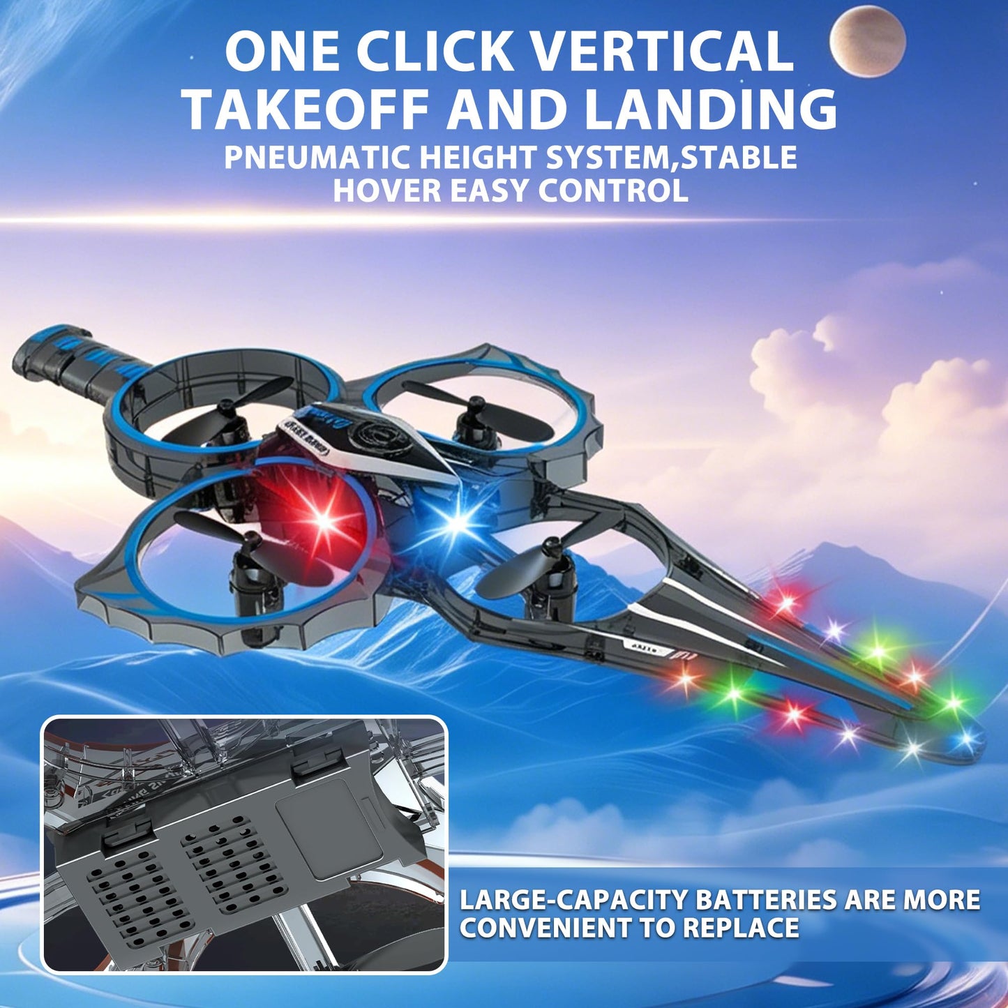 Virellia Flying Sword RC Airplane, Gesture Control Airplanes for Kids Adult 8-16, Remote Control Drone Sword with Light, 360° Flip Fighter Jet Toy, Gravity Sensing, Stunt Roll, Gift for Boy Girl, Blue