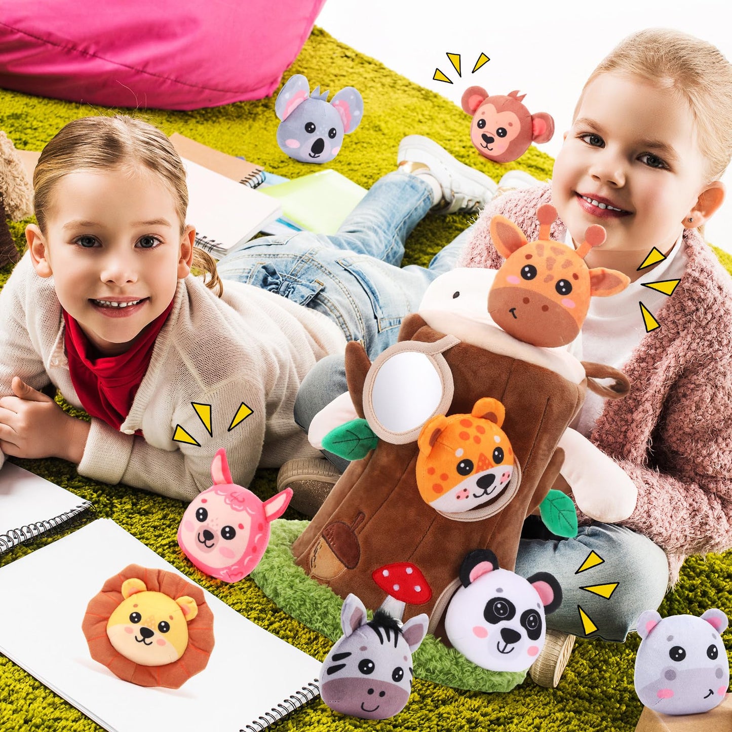 Arrowbash 13 Pcs Plush Animal Tree House Toy for Babies 6-24 Months, Hide and Seek Sensory Toy, Montessori Toddler Learning Toys, Soft Stuffed Animal Playset, Baby Development Toys Gift for Boys Girls