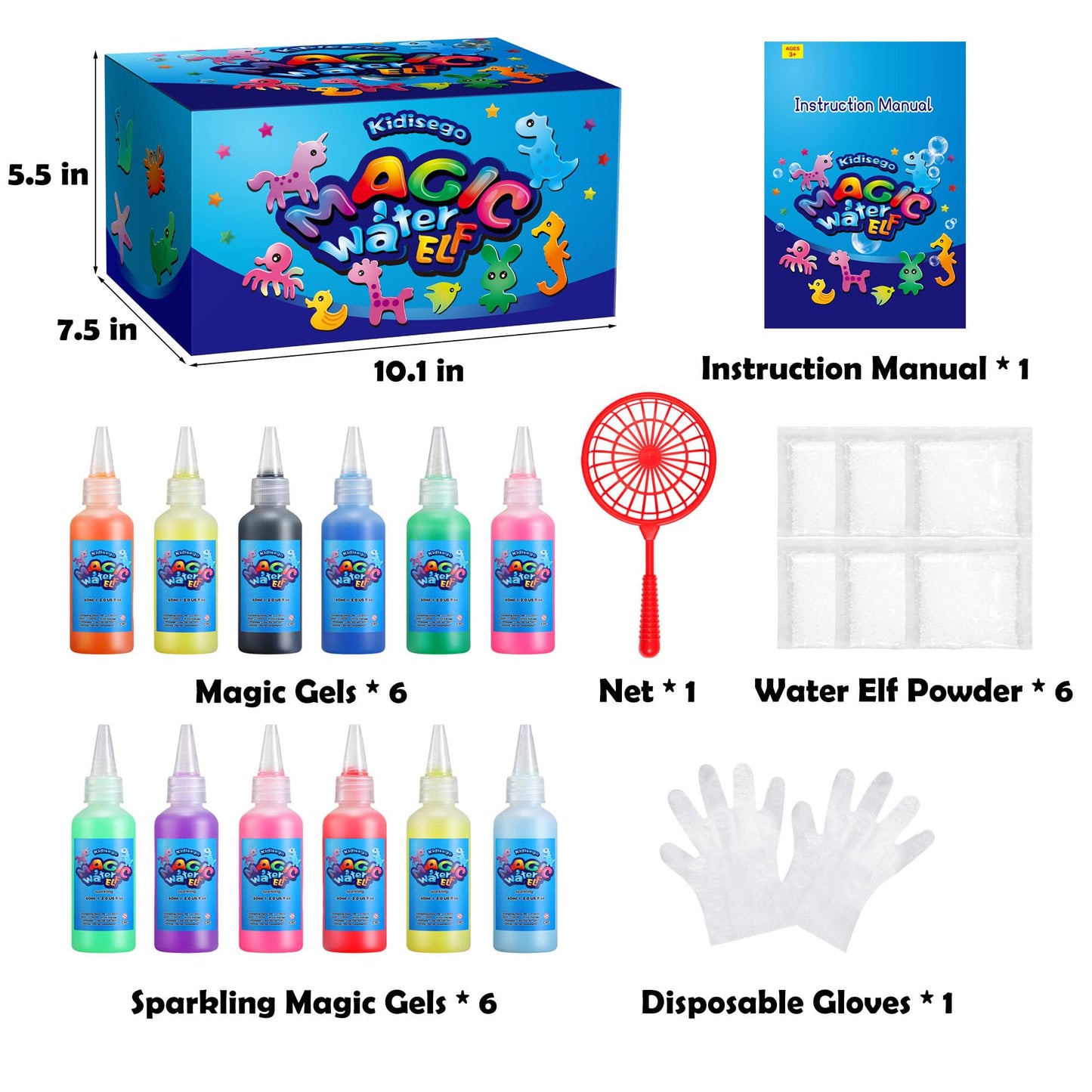 Kidisego Aqua Fairy Water Gel Kit for Kids, Magic Water Elf Toy Kit with 12 Colors 18 Molds 6 Pack of Magic Powder, Crate Your Own Magic Elf Kit Water Pets Craft Kits for Kids