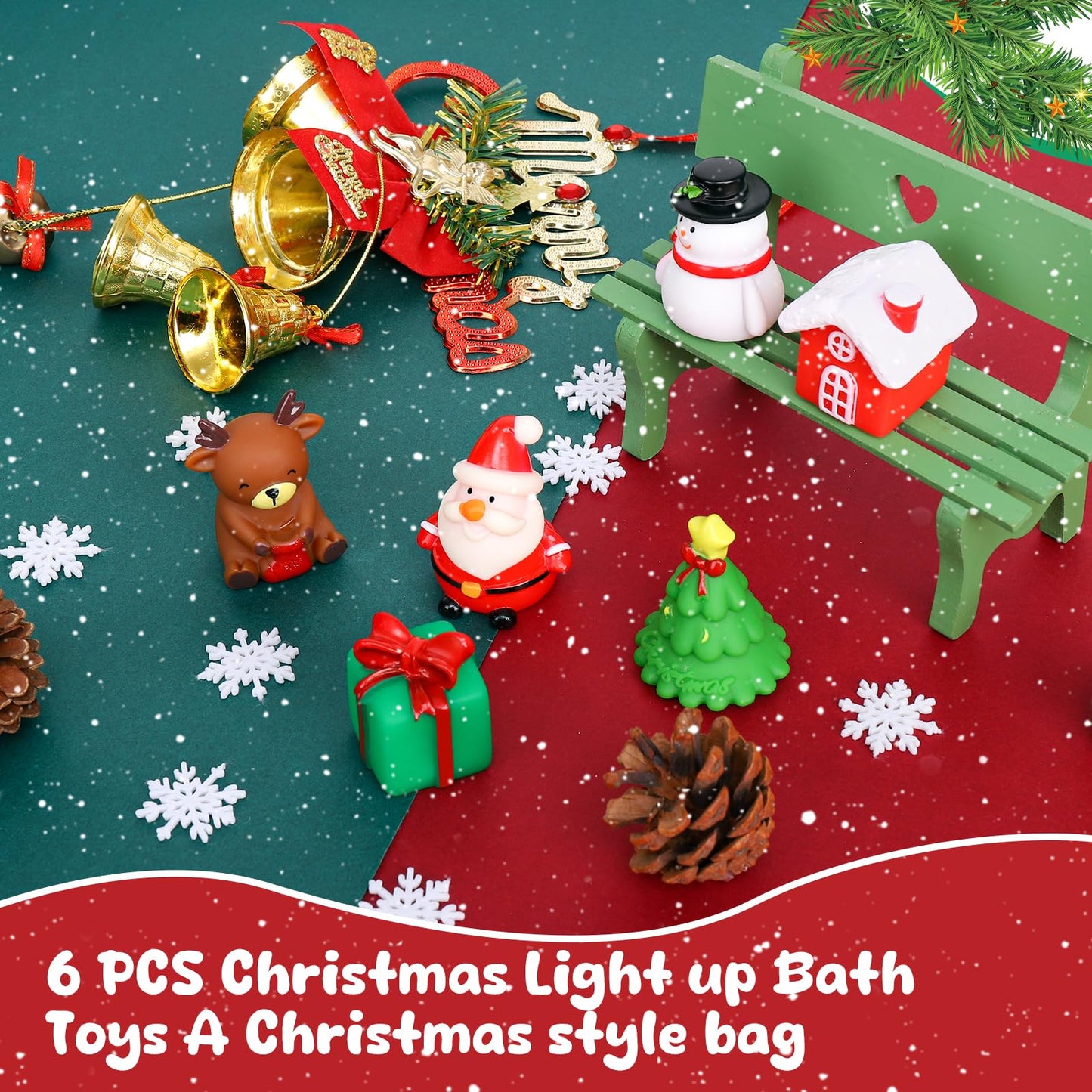 ANGGIKO 6 Pcs Christmas Light Up Bath Toys, Christmas Theme Flashing Light Bathtub Toys, LED Floating Bath Toy for Toddlers, Baby Shower Toys for Infants Kids, Christmas Birthday Gifts