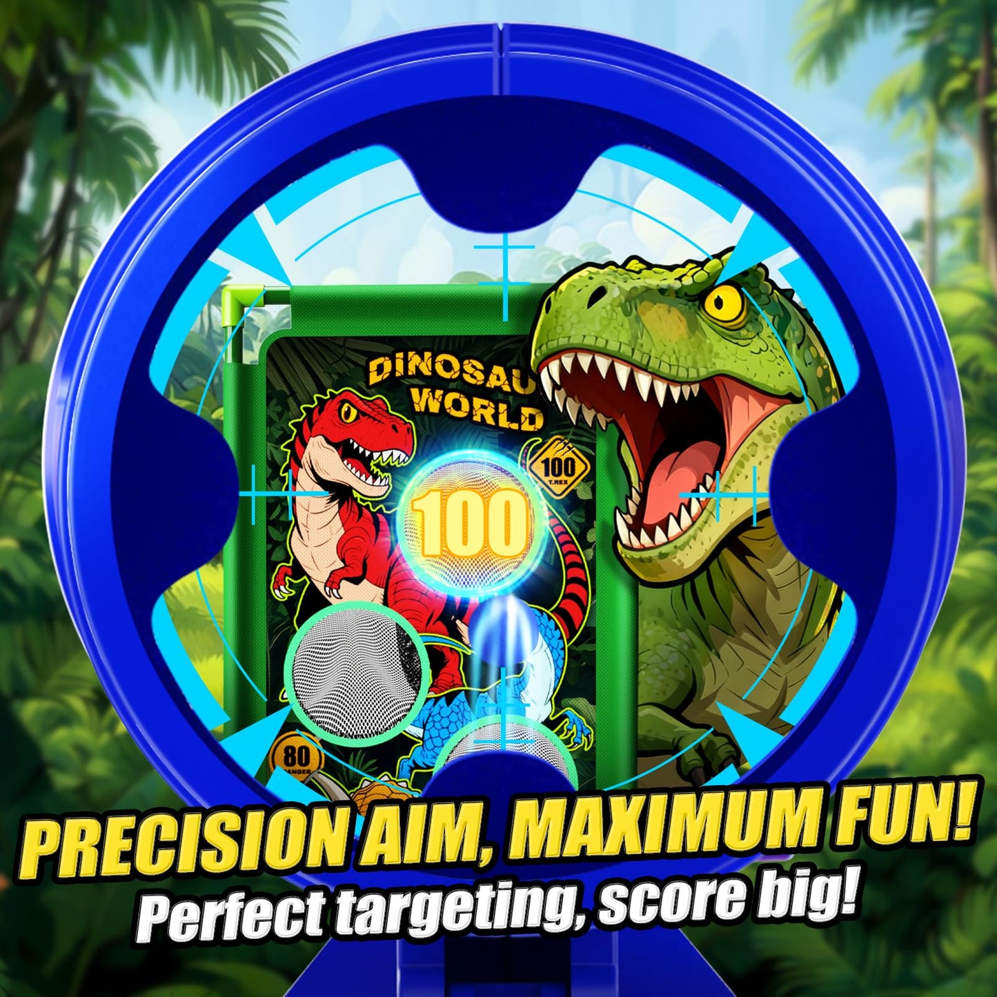 Dinosaur Shooting Game Toys, 2 Air Pump Launcher with Aiming Fun, 3 Dinosaur Theme & 4 Target Score Points, 24 Foam Balls, Indoor Outdoor Toy Gift for Kid Boy 3 4 5 6 7 8 9 10 11 12 Year Old Age 3-12