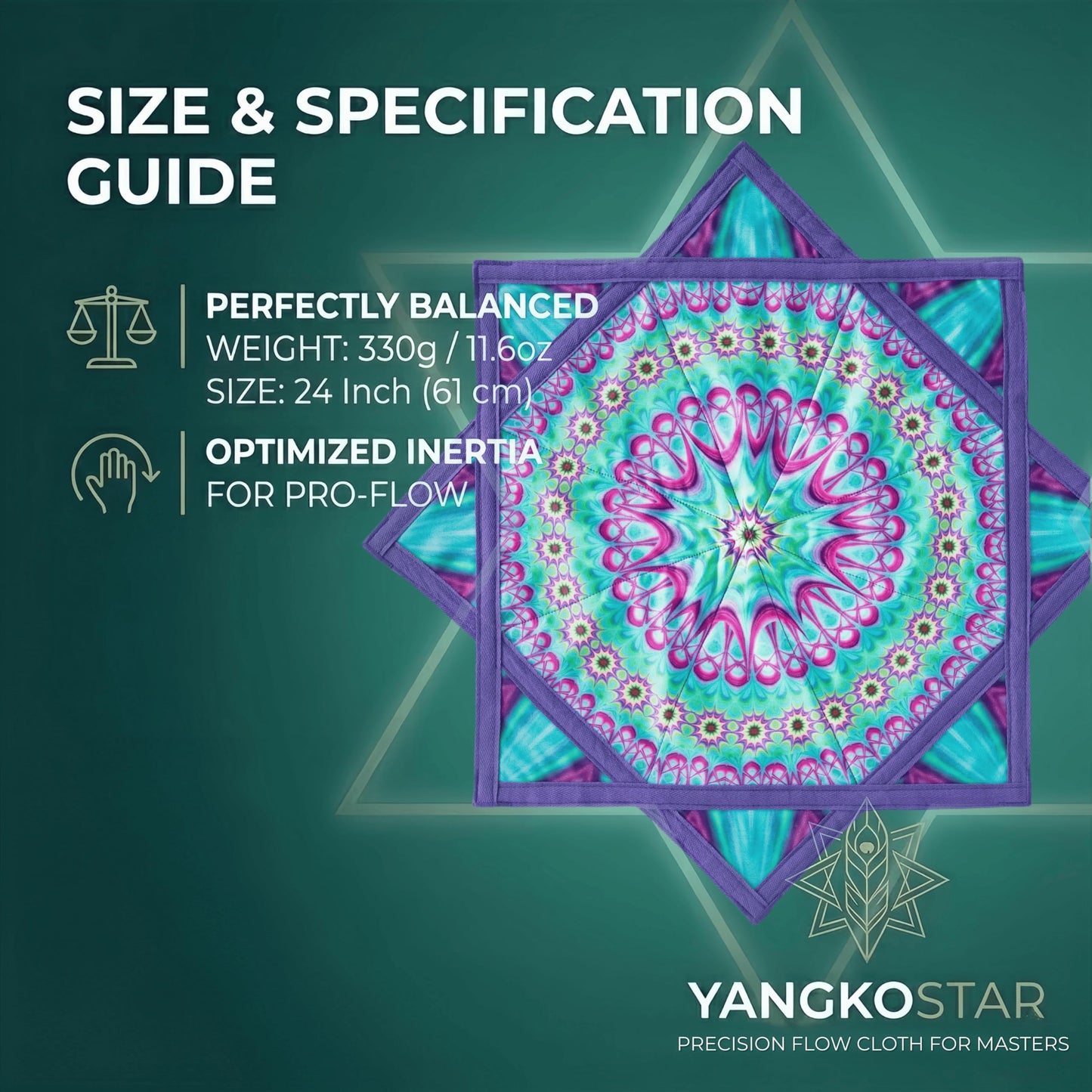 YangkoStar 24" Flow Star | 330g Balanced Pro-Weight Flowstar | Spinning Cloth for All Skill Levels | Easy to Spin & Do Tricks | Flow Toy for Juggling, EDM, Festival, Rave Party(Mandala)