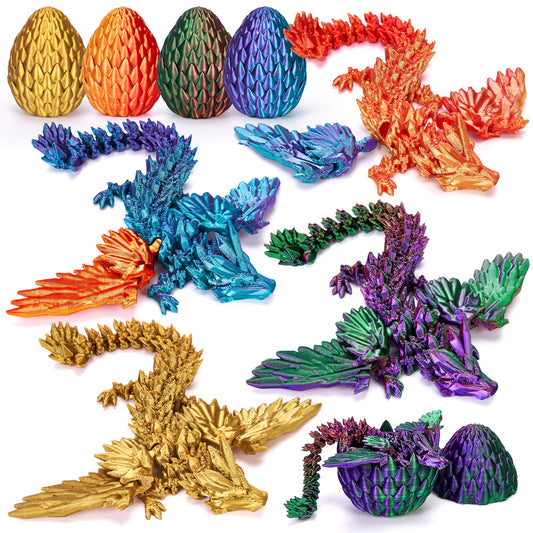 TBOLINE 4PCS 3D Printed Dragon with Wings and Egg, Surprise Egg with Flying Dragon Inside, Small 3D Printer Dinosaur Eggs Party Favors Toy Classroom Prizes Girls for Kids Gifts 5-7 8-12