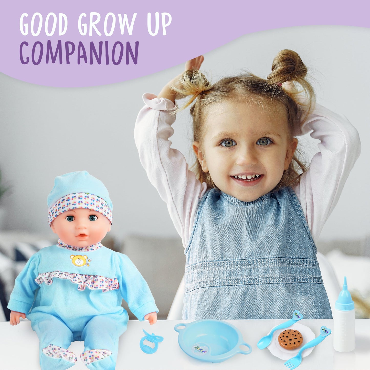 Toy Choi's Interactive Baby Doll - 16 Inch Crying Talking Feeding Dolls with Different Sounds and Accessories, Pretend Play Preschool Toys for 2 3 4 5+ Year Old Girls Boys Gift, Blue
