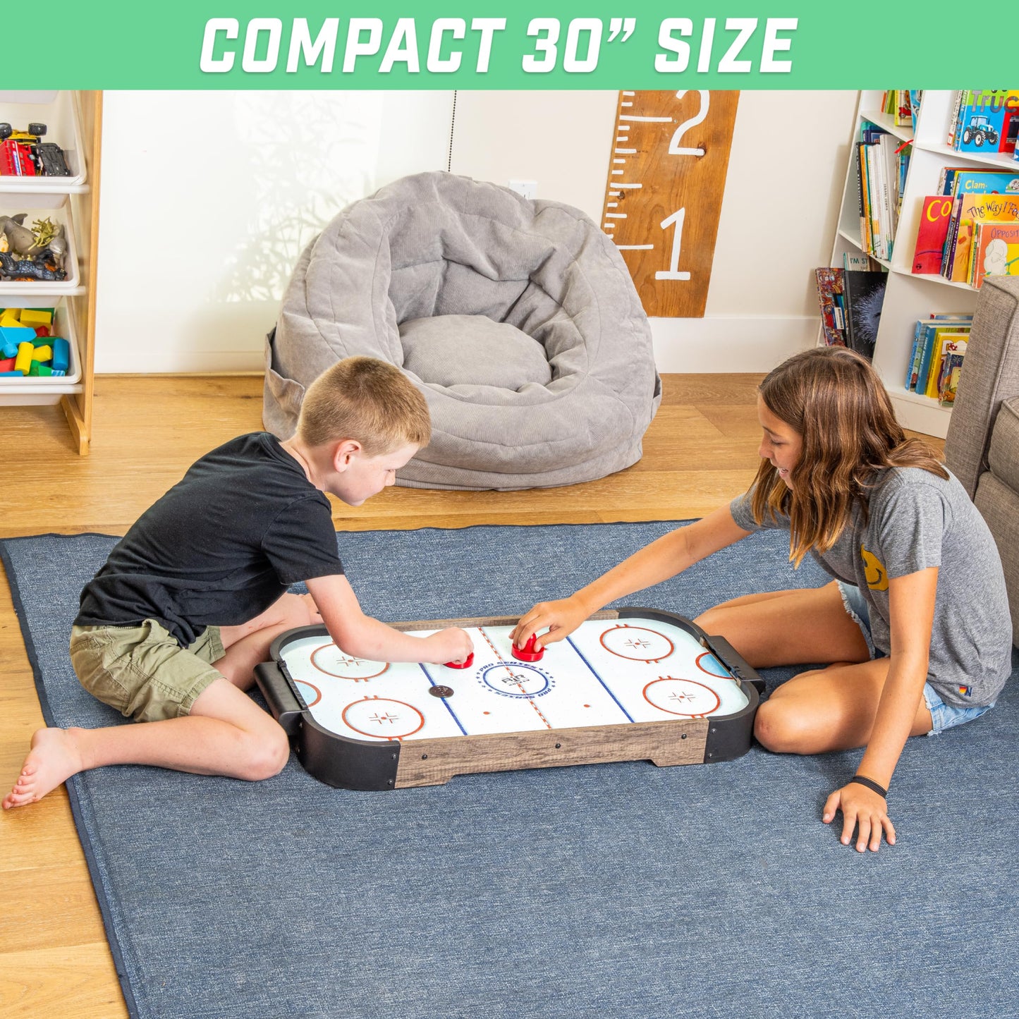 GoSports 30 Inch Table Top Air Hockey Game for Kids - Portable, Battery Operated Game Table - Oak