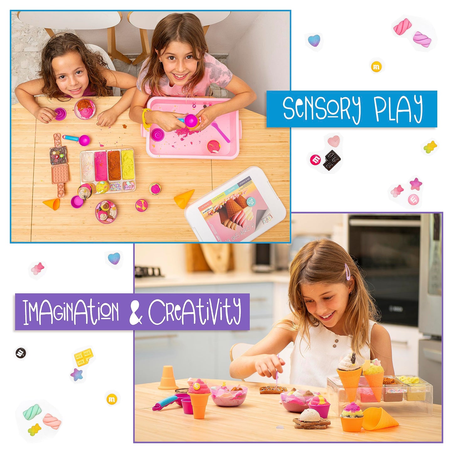 Kipipol Sensory bin - 29 pcs Ice Cream Toy Shop Play Sand Kit with 9 Ice Cream Sand Toys, 1.7 LB Moon Sand for Kids, Sandbox with A Lid - Pretend Play Sensory Toys for Girls and Boys Age 3-5 and Up