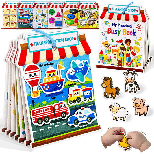 Activity Books for toddlers 1-3, Montessori Felt Busy Book for Toddlers, Educational Sensory Toys for Baby 1+, Preschool Learning Busy Board, Color Sorting Toys for Boys and Girls Birthday Gifts