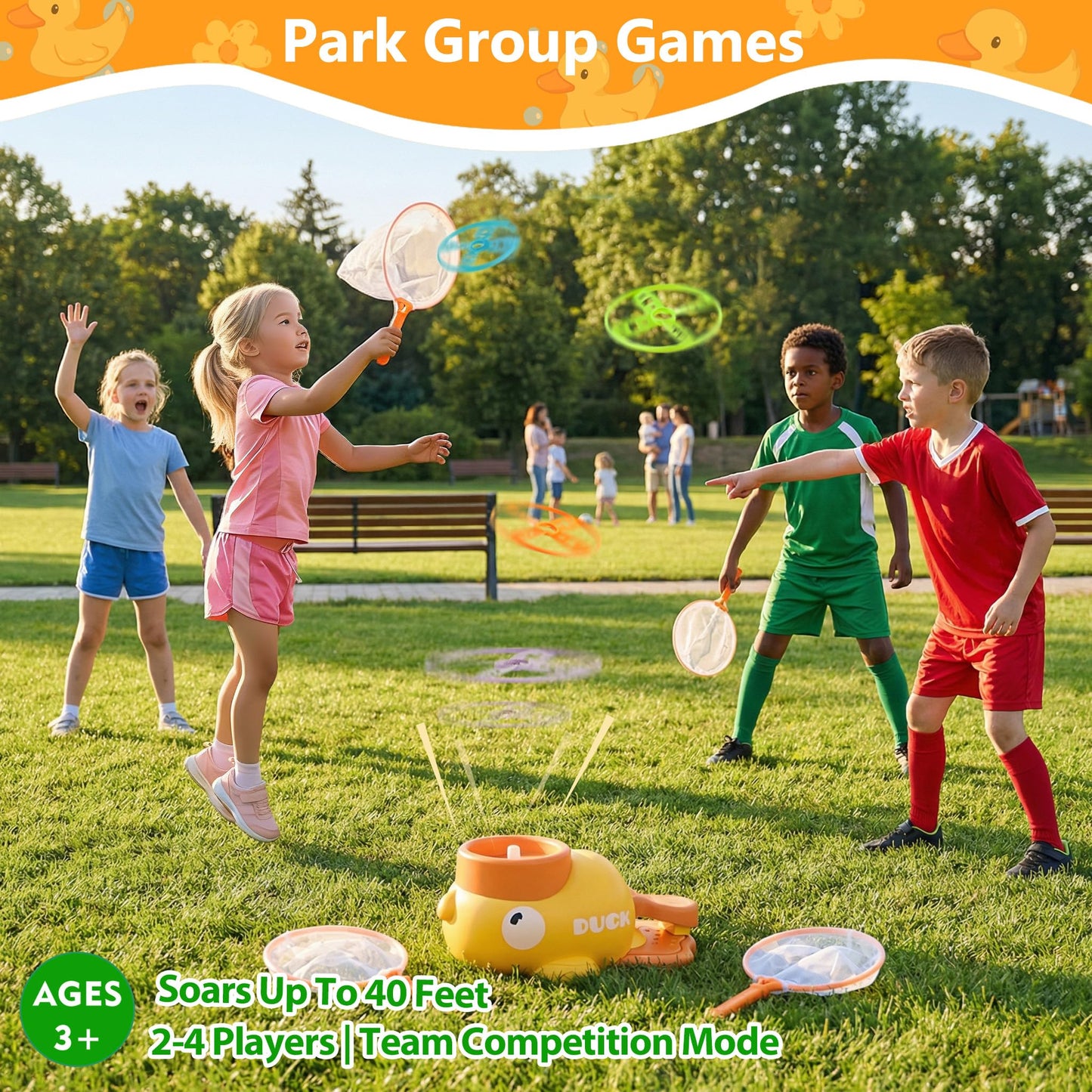 Duck Flying Disc Launcher for Kids: 12 Piece Flying Discs Launcher Throw and Chasing Catching Games - Outside Toys Kids Ages 3-5 6-8 Boys Girls Family Courtyard - Birthday Party Gift for Kids