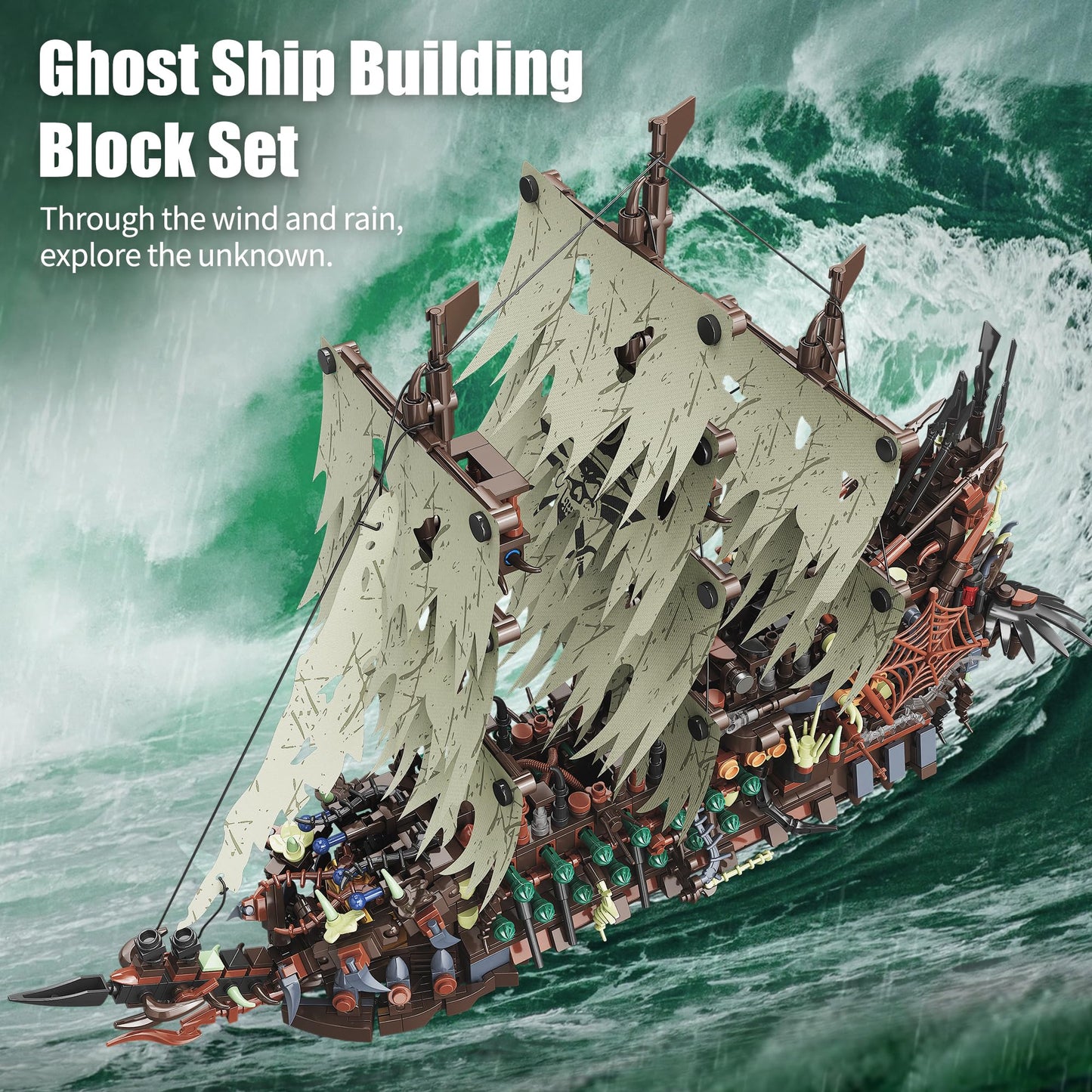 TYCOLE Pirate Ship Building Sets with Lights, MOC Flying Dutchman Model Toy Boat, Ghost Ship Building Blocks Sets, Great for Adults and Teens as a Birthday or Party Gifts(2159Pieces)