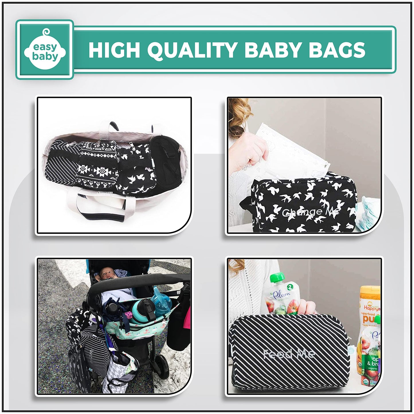 Easy Baby - Diaper, Bottle, and Supplies - Organizer Pouches and Changing Pad - Change, Feed, Dress, and Clean Me (8 Pack Brooklyn) | Organizing Packing Tote Cubes for Baby Items