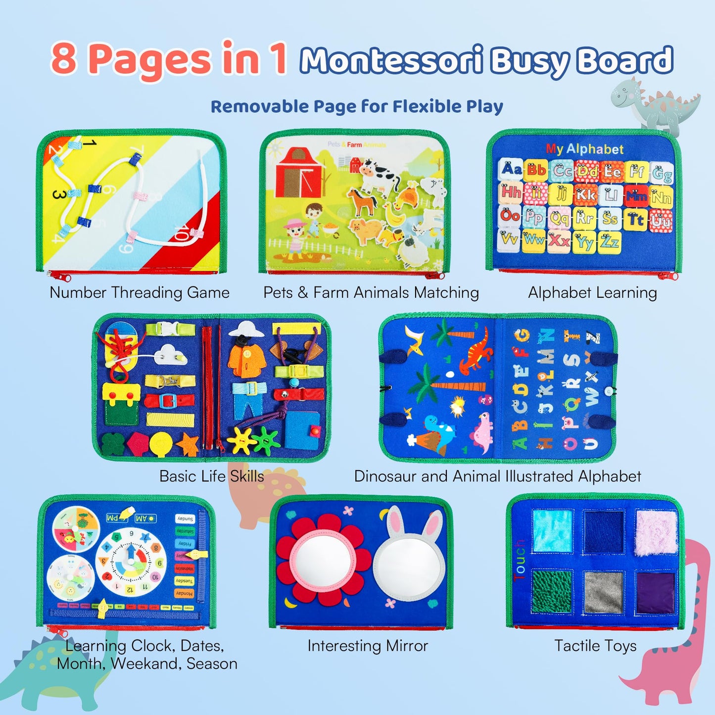 Tilhumt Montessori Screwdriver Board Set with 8 in 1 Toddler Busy Board Book, for 3-5 Toddlers for Travel Quiet Learning Sensory Toys, Felt Busy Book for Baby Educational Activities Fine Motor Skills