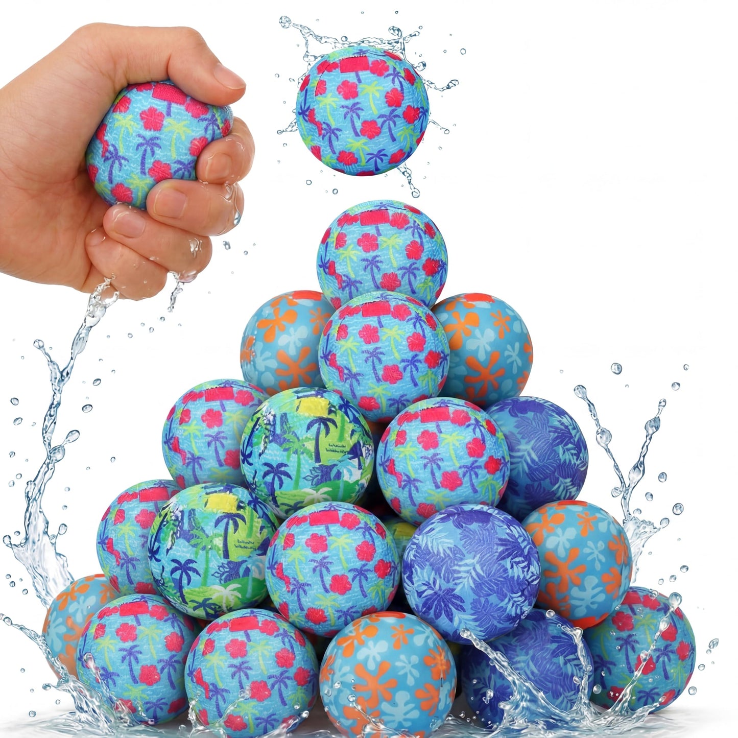 Vertintong 48 Pcs Reusable Water Float Balls Pool Beach Toys for Outdoor Summer Activities 2 Inch Splash Water Small Absorbent Balls Bulk for Adult Swimming Beach Soaking Game Party (Foloral)