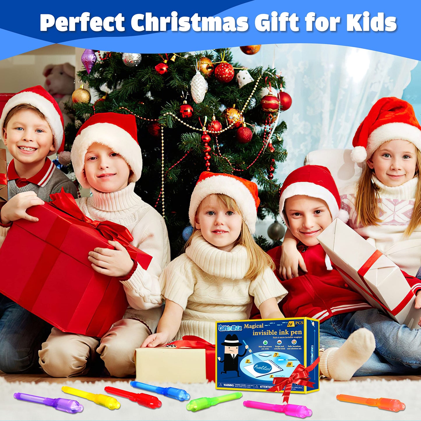 GIFTINBOX Invisible Ink Pen, 16PCS Spy Pen with UV Light for Kids, Birthday Party Favors for Kids 4-8 8-12, Classroom Prize for Students Magic Marker for Secret Message