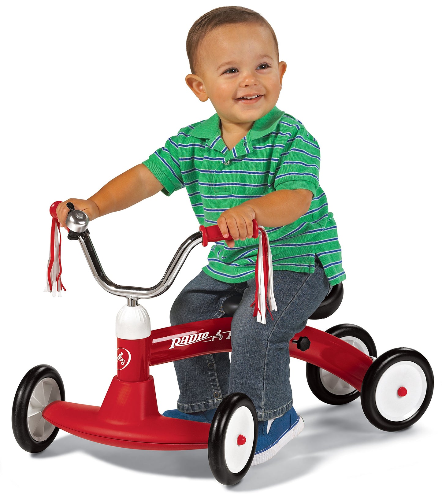 Radio Flyer Scoot About Ride On, For Toddlers 1-3, Adjustable Seat, Stable Wide-Set Front Wheels, Clear Kick Path, Furniture-Friendly Bumper, Easy-Glide Wheels, 42 lb Capacity, Toddler Ride On Toys